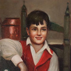 Antique Oil on Canvas Genre Painting of a Boy Serving Wine M. Rossi C1890