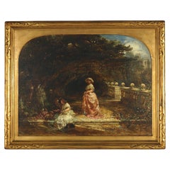 Antique Oil on Canvas Genre Scene Painting Newcomb Macklin Giltwood Frame C1910