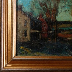 Antique Oil on Canvas Impressionist Painting by W E Baum, The Village circa 1930