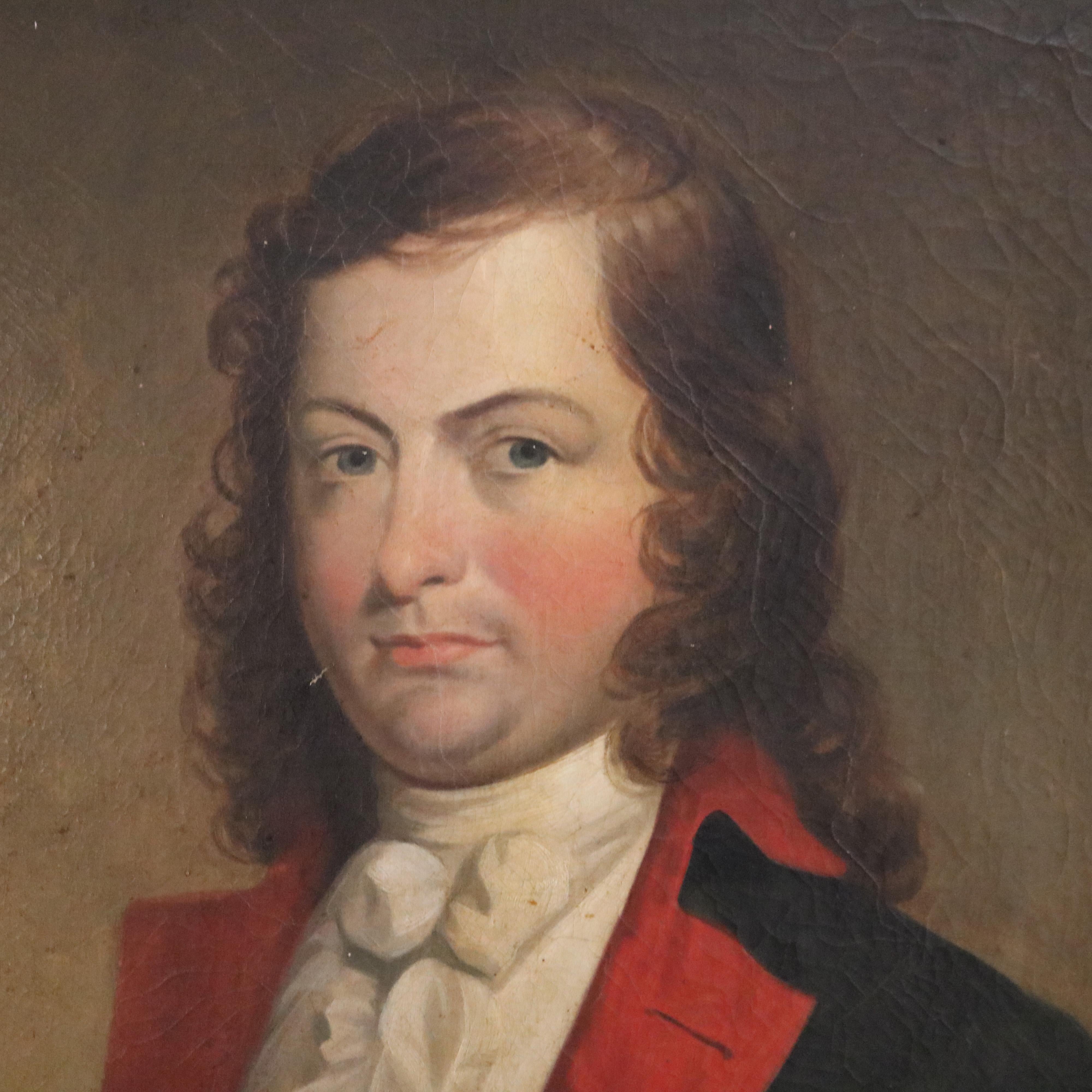 Ancienne huile sur toile marouflée Portrait d'un gentleman par Wheeler. Encadrée et signée dans le coin inférieur droit, début du XIXe siècle.

Mesures - 42,5 