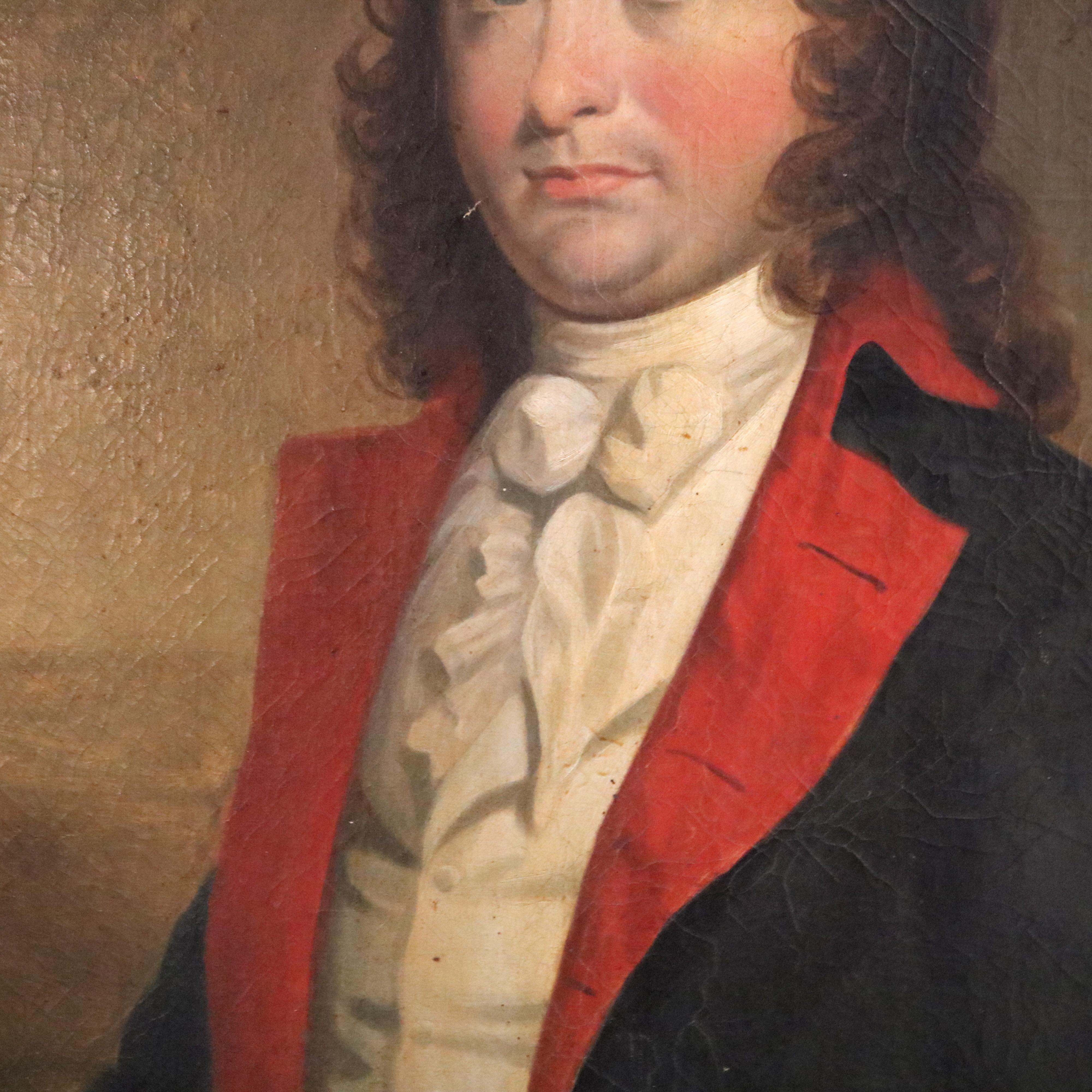 Ancienne huile sur toile marouflée Portrait d'un gentleman Début 19e siècle Bon état - En vente à Big Flats, NY