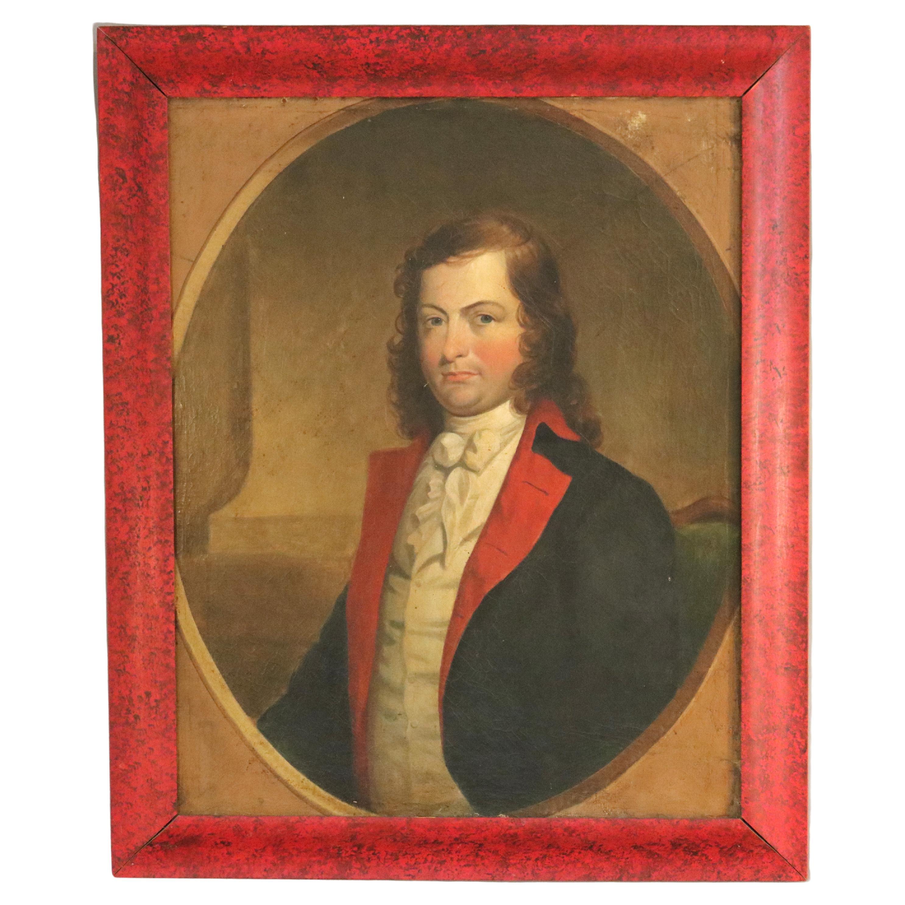 Antique Oil on Canvas Laid on Board Portrait of a Gentleman Early 19thC