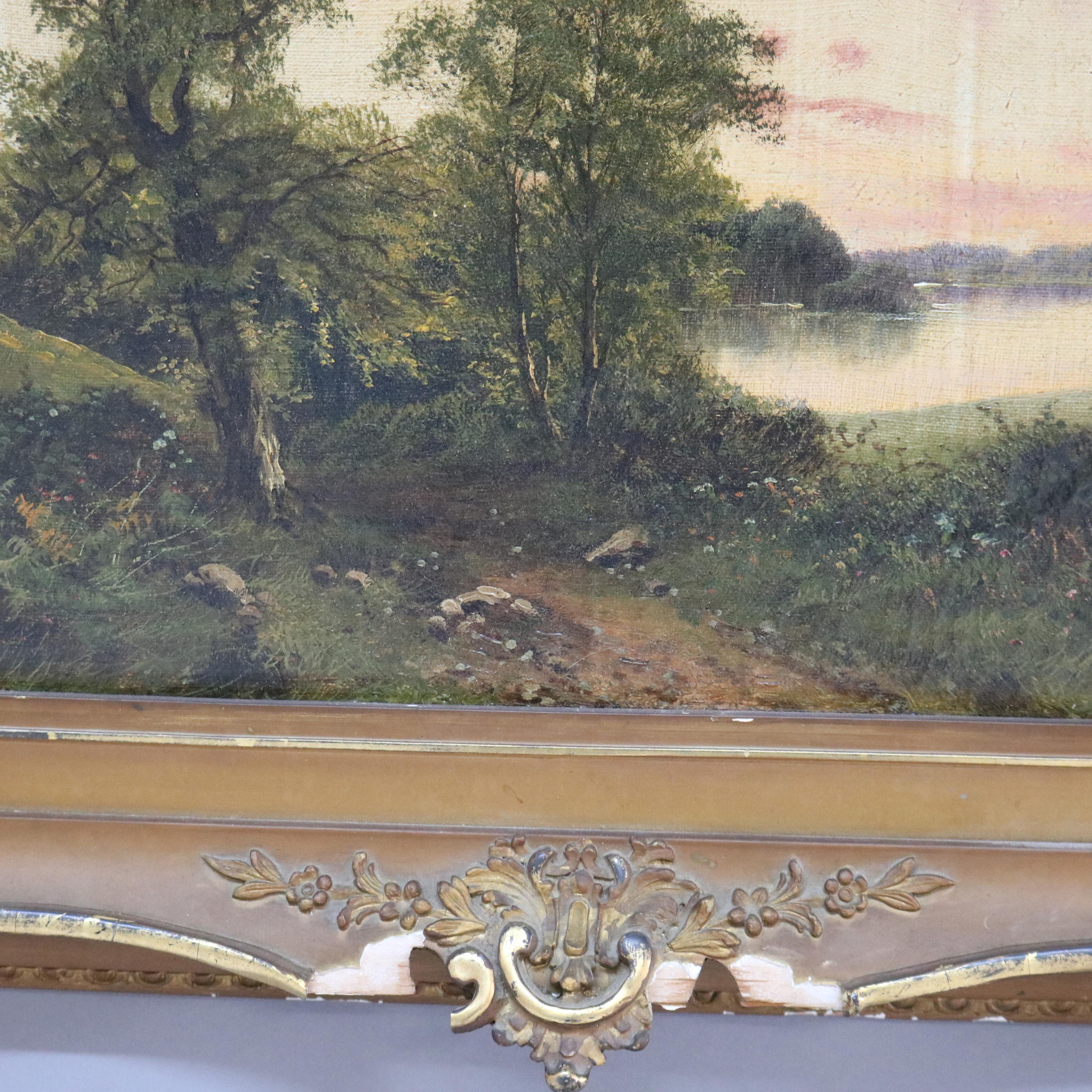 Óleo antiguo sobre lienzo Paisaje Escena de granja C1890 en venta 6