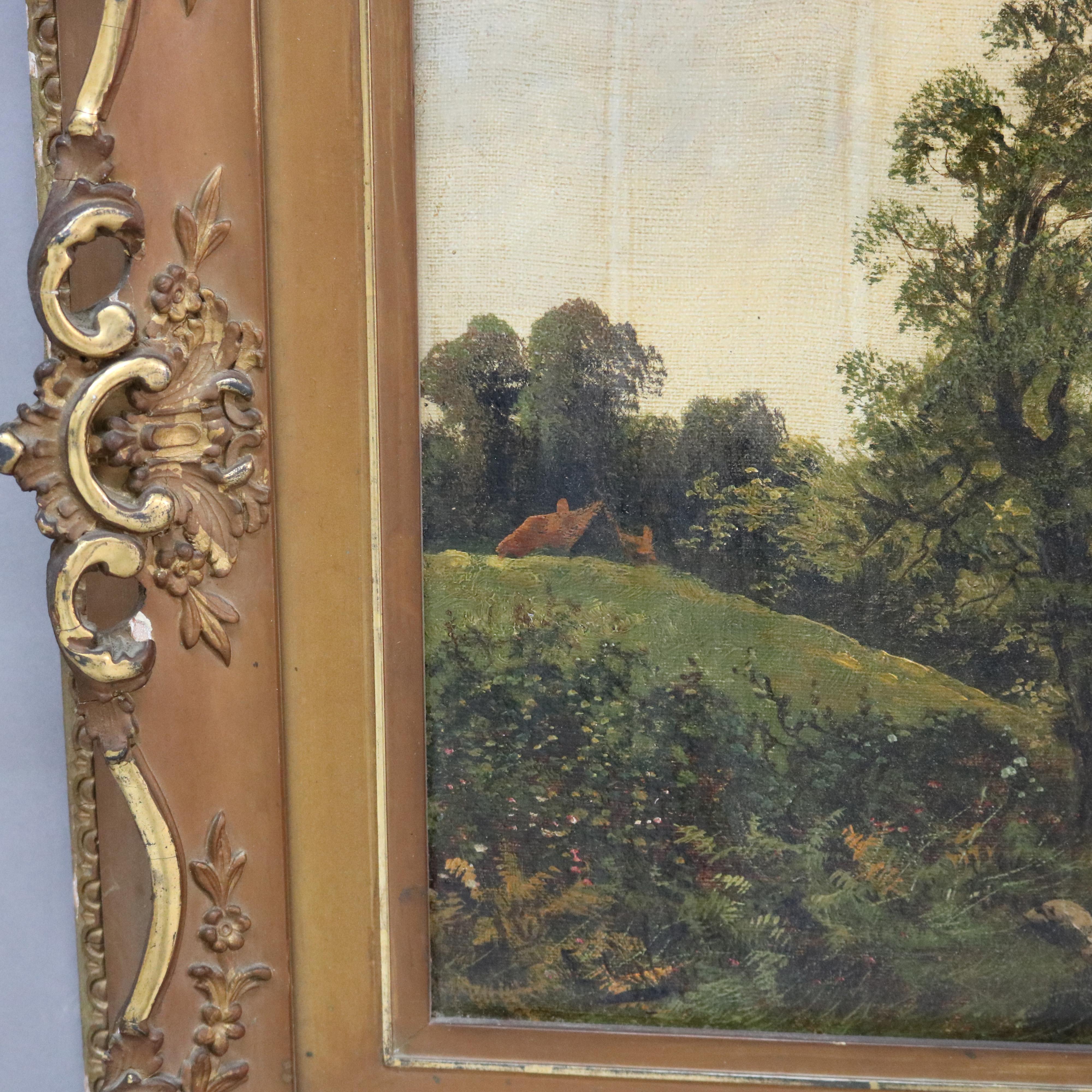 Óleo antiguo sobre lienzo Paisaje Escena de granja C1890 en venta 7