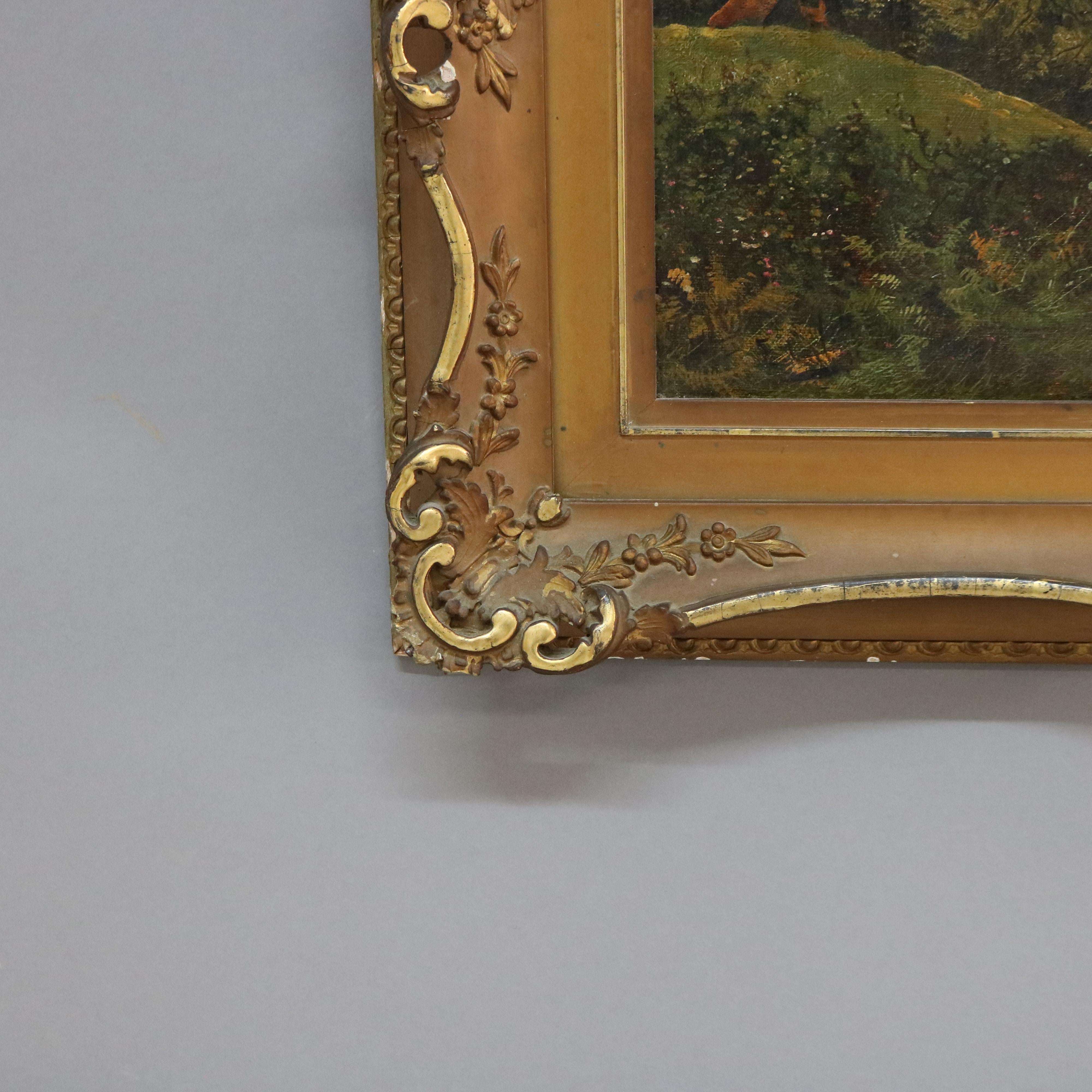 Óleo antiguo sobre lienzo Paisaje Escena de granja C1890 siglo XIX en venta