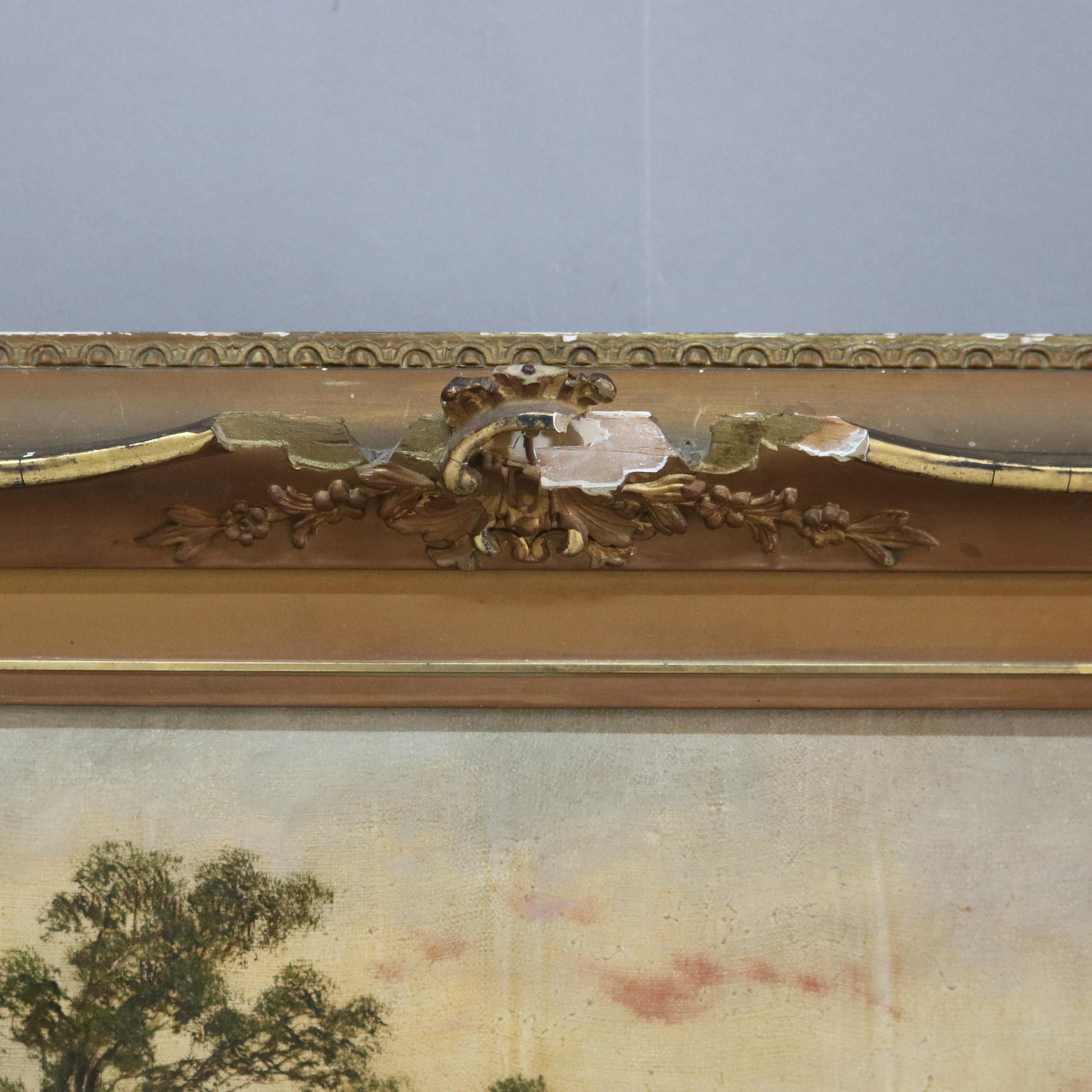 Óleo antiguo sobre lienzo Paisaje Escena de granja C1890 Lienzo en venta