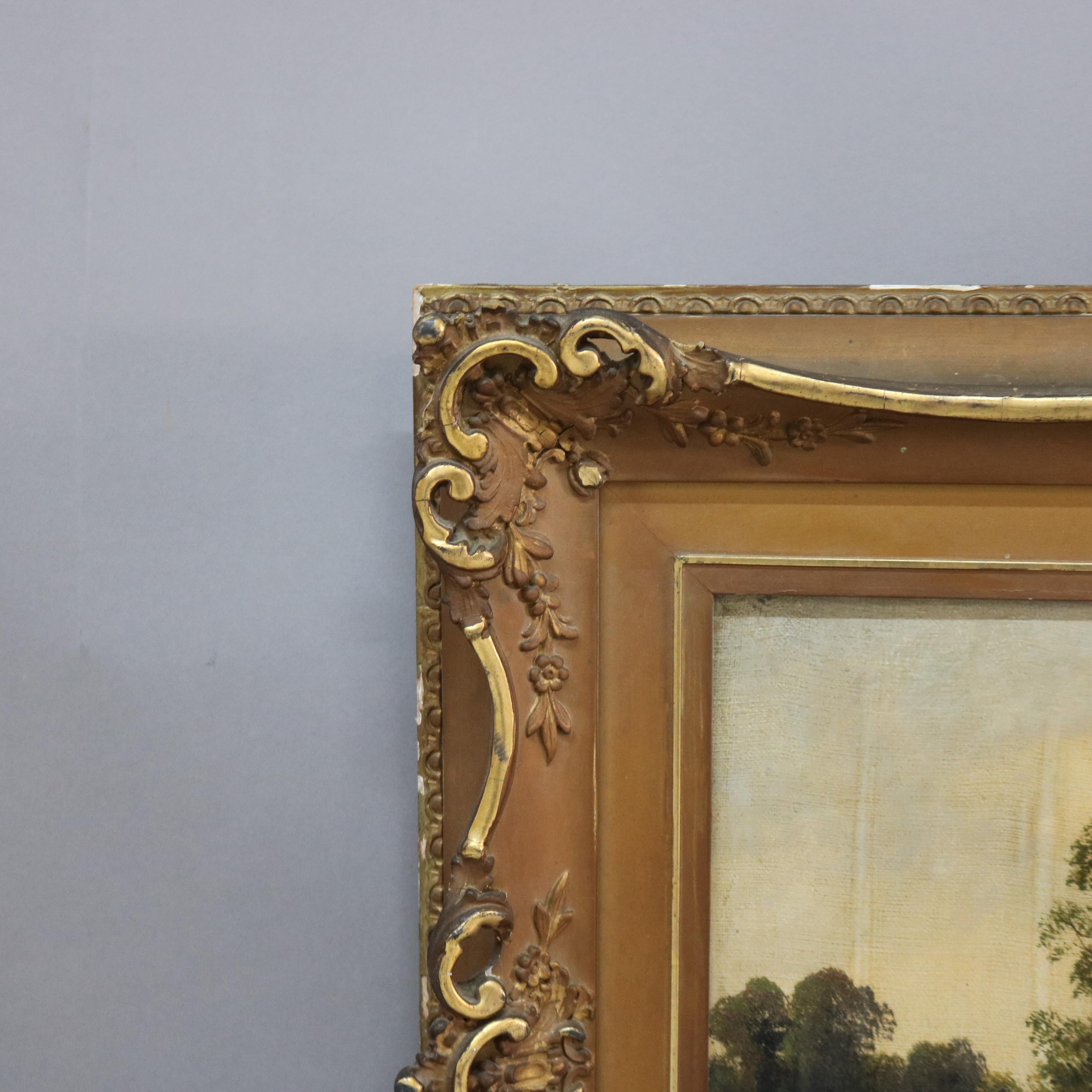 Óleo antiguo sobre lienzo Paisaje Escena de granja C1890 en venta 1