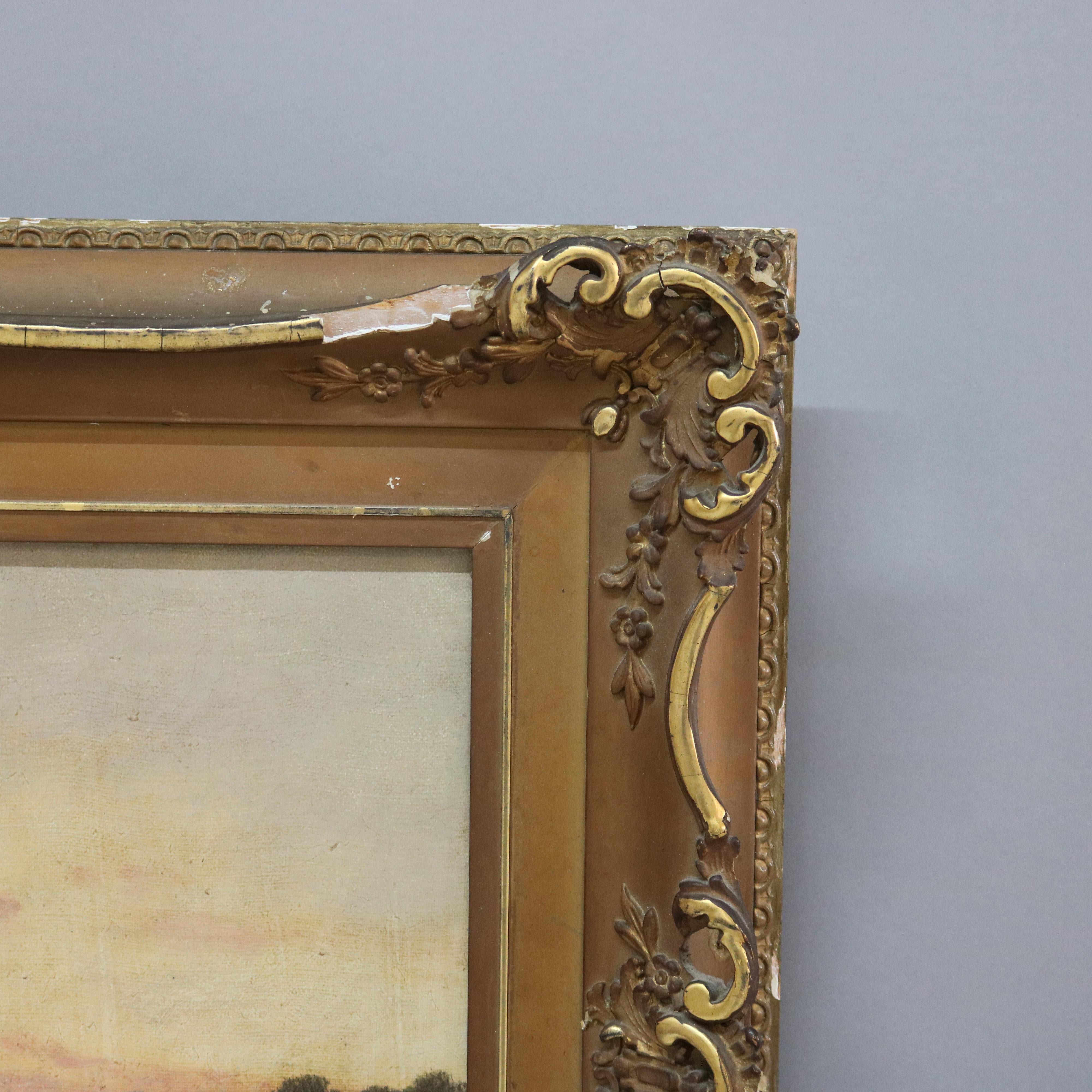 Óleo antiguo sobre lienzo Paisaje Escena de granja C1890 en venta 2