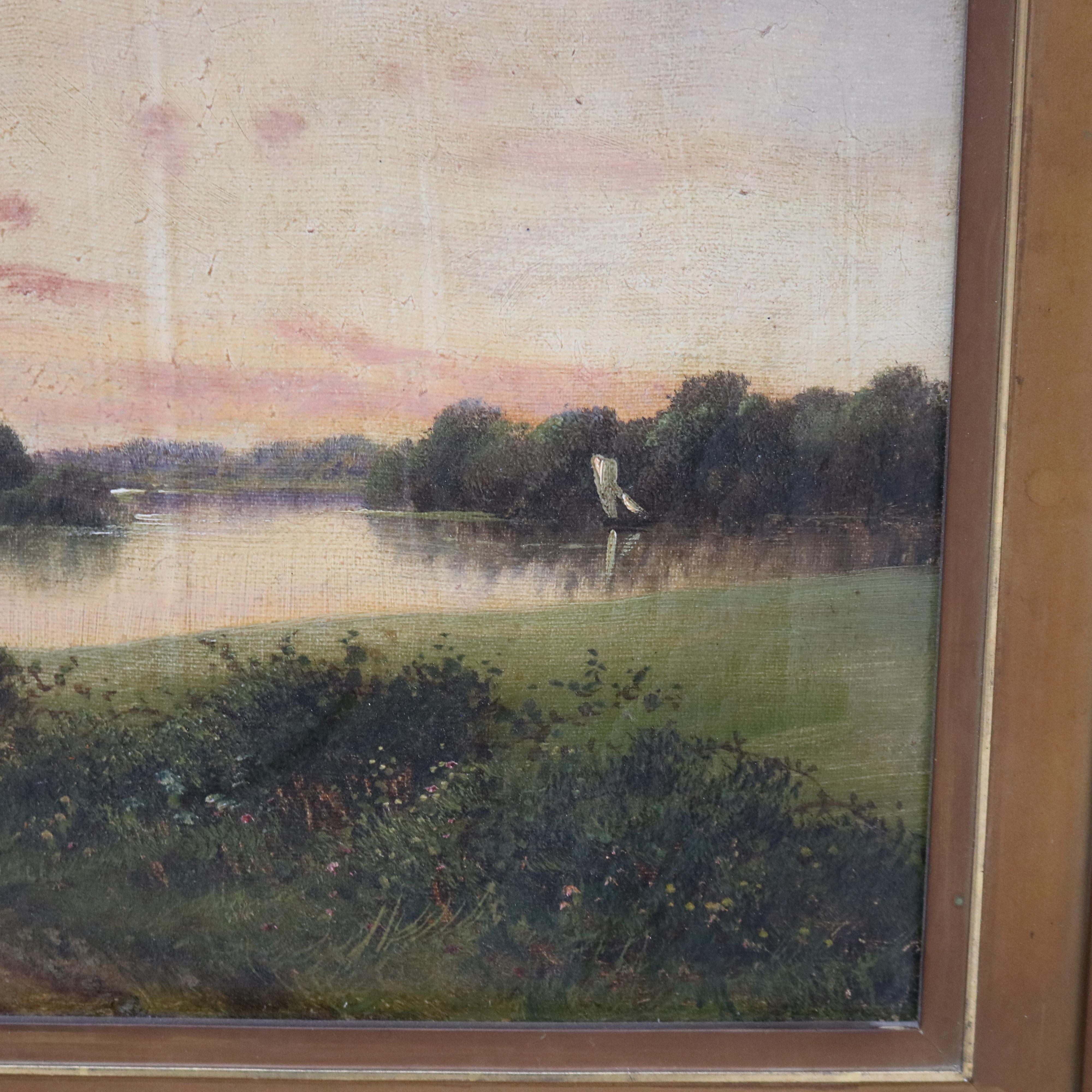 Óleo antiguo sobre lienzo Paisaje Escena de granja C1890 en venta 3