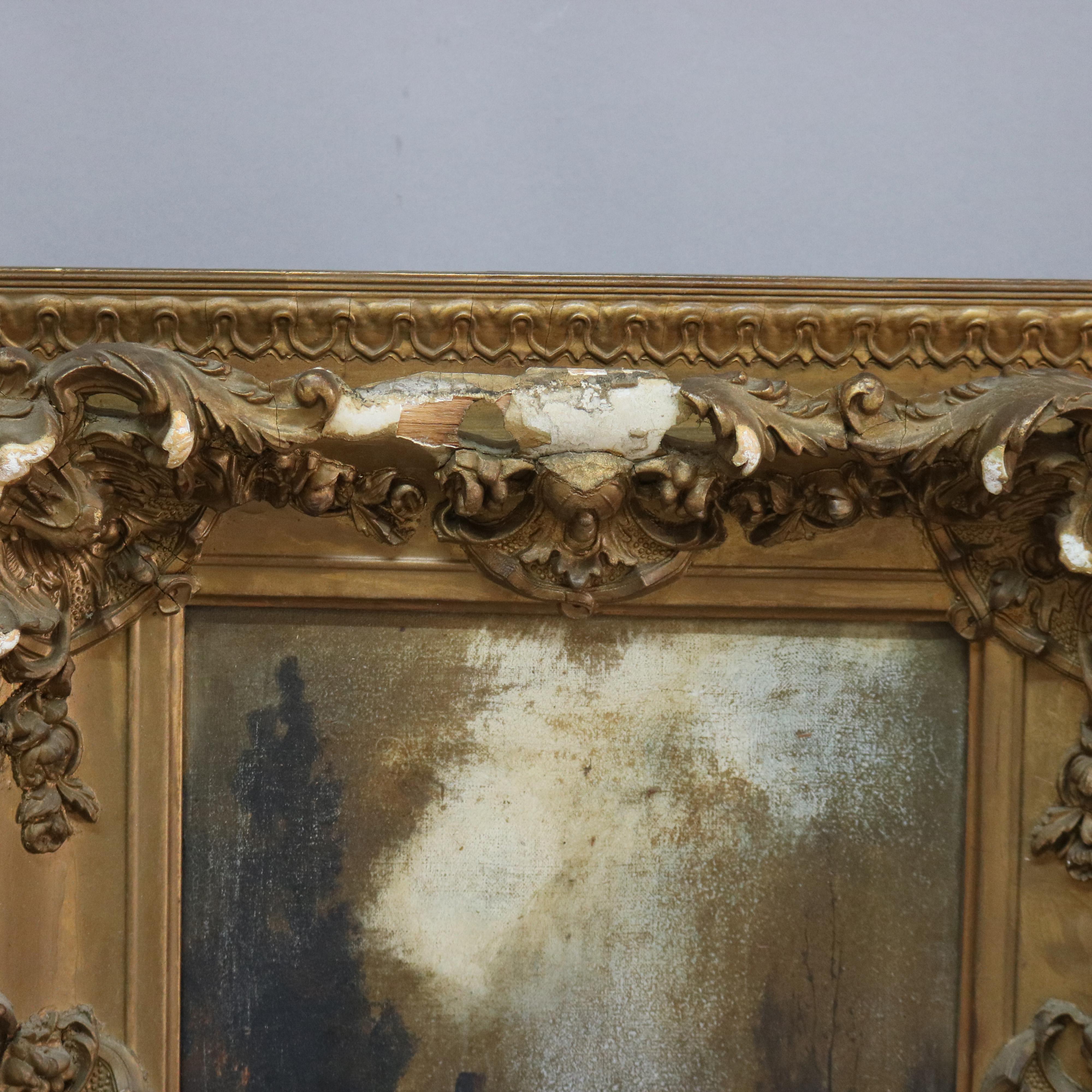 Antico dipinto di paesaggio a olio su tela, firmato dall'artista, C1890 In condizioni buone in vendita a Big Flats, NY