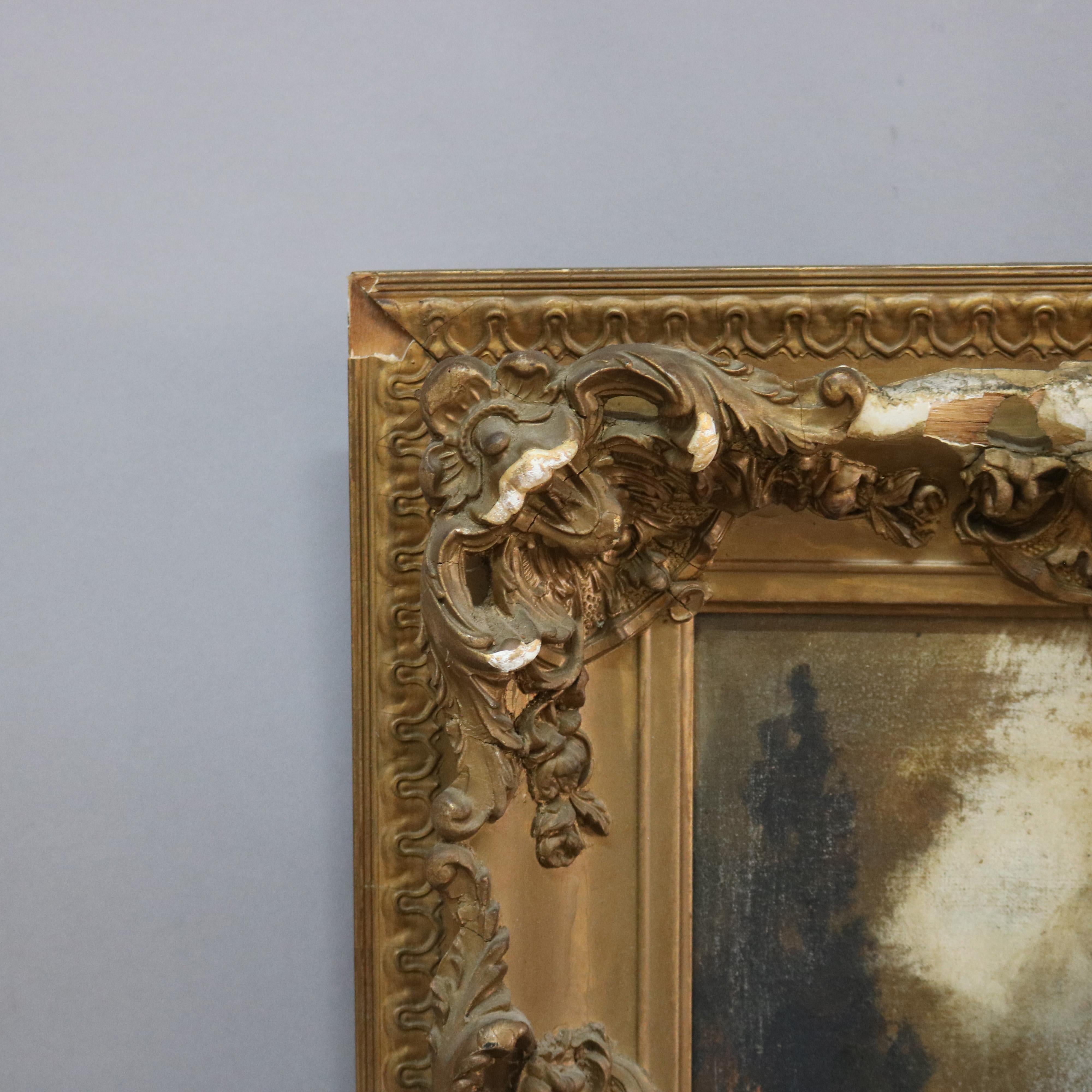 Tela Antico dipinto di paesaggio a olio su tela, firmato dall'artista, C1890 in vendita