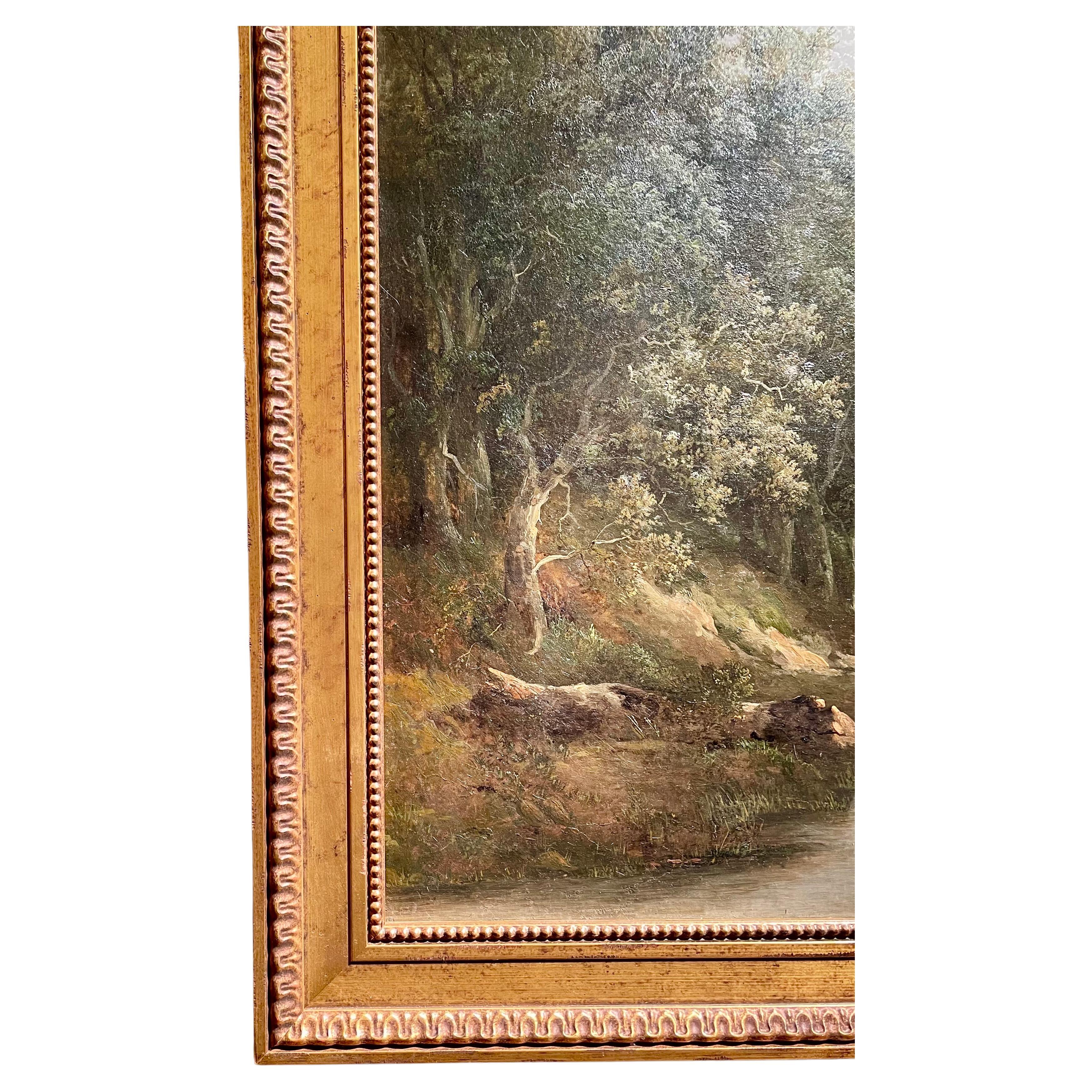 Antico dipinto di paesaggio a olio su tela dell'artista britannico 