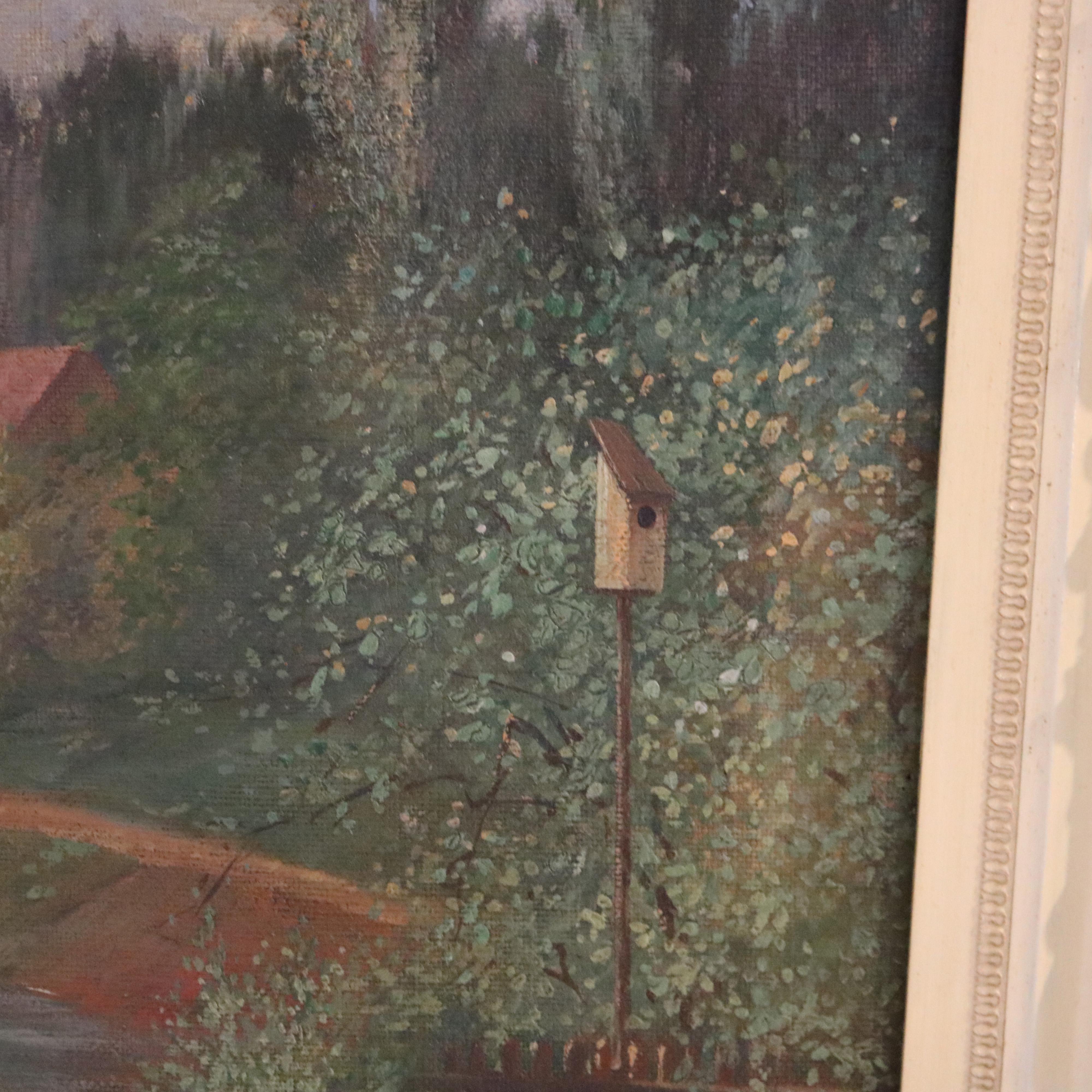 Antique Oil on Canvas Landscape Painting, Farm Scene, Signed Brecht, 1907 For Sale 6