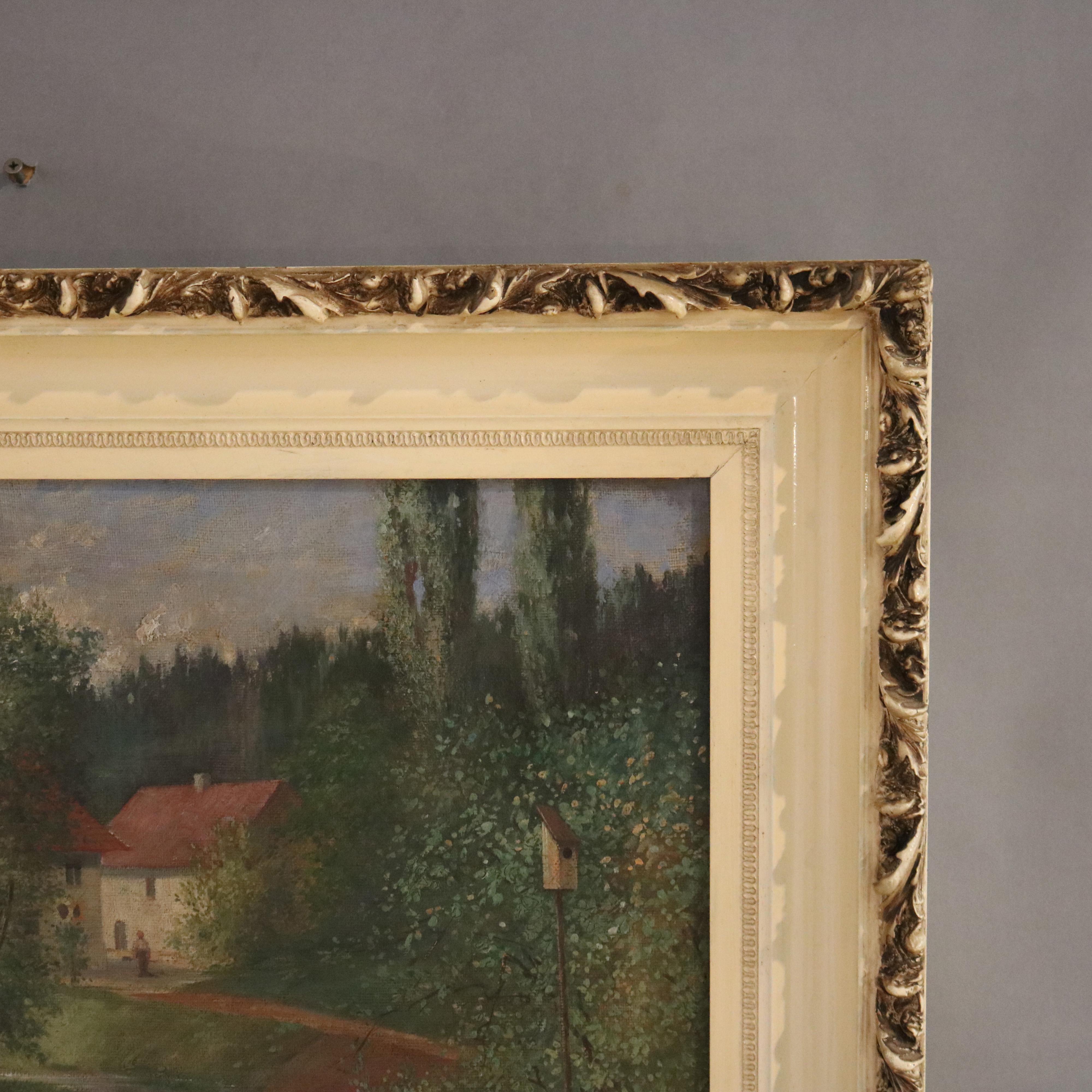 20th Century Antique Oil on Canvas Landscape Painting, Farm Scene, Signed Brecht, 1907 For Sale