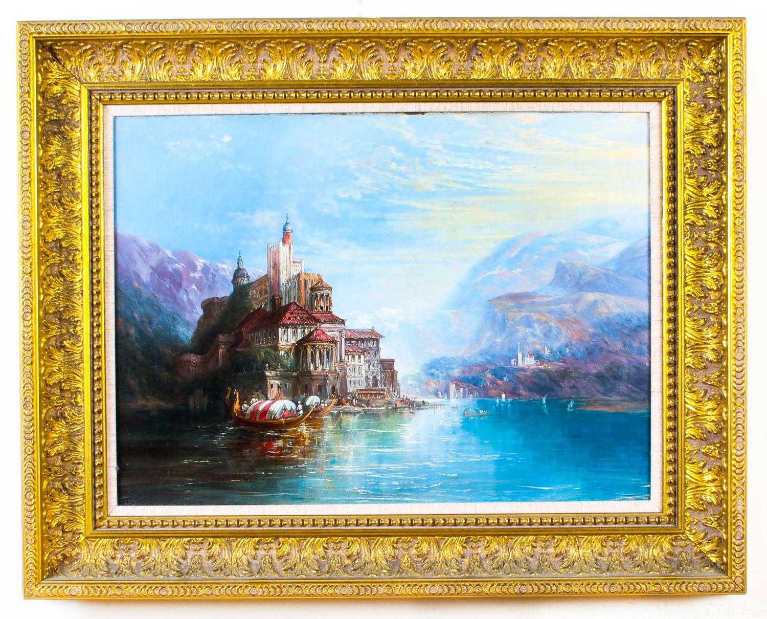 Antico dipinto di paesaggio olio su tela seguace di Alfred Pollentine in vendita 5