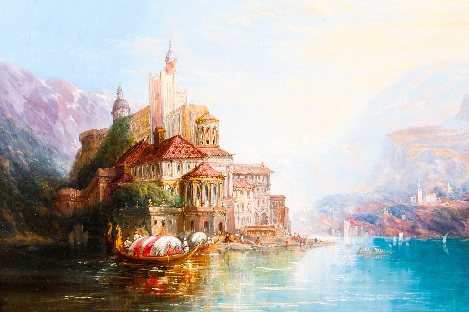 Fine XIX secolo Antico dipinto di paesaggio olio su tela seguace di Alfred Pollentine in vendita