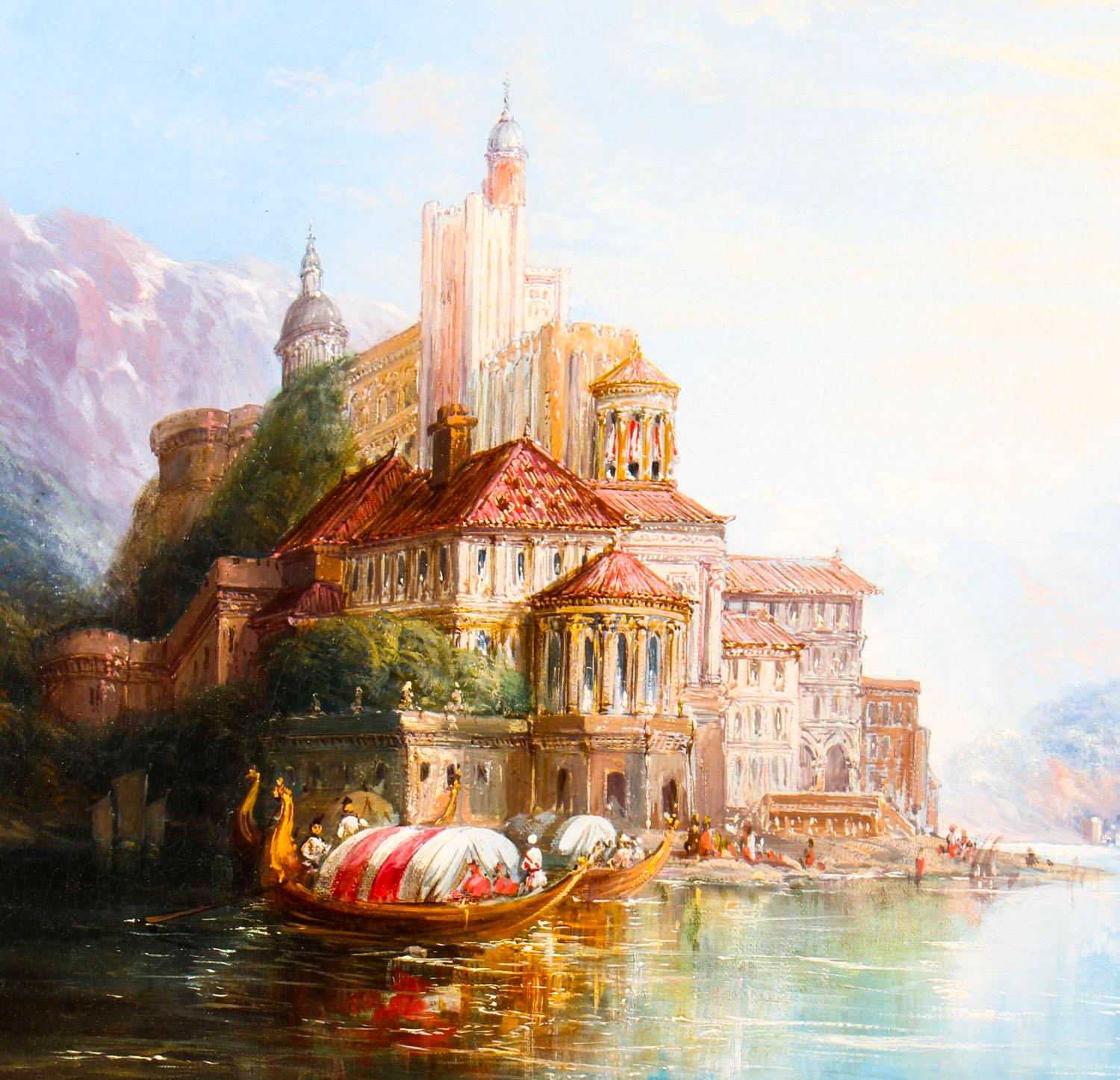 Tela Antico dipinto di paesaggio olio su tela seguace di Alfred Pollentine in vendita