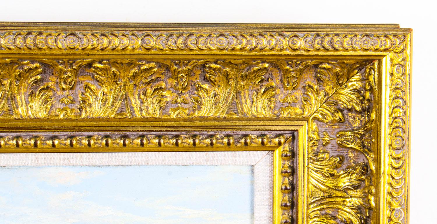 Antico dipinto di paesaggio olio su tela seguace di Alfred Pollentine in vendita 3