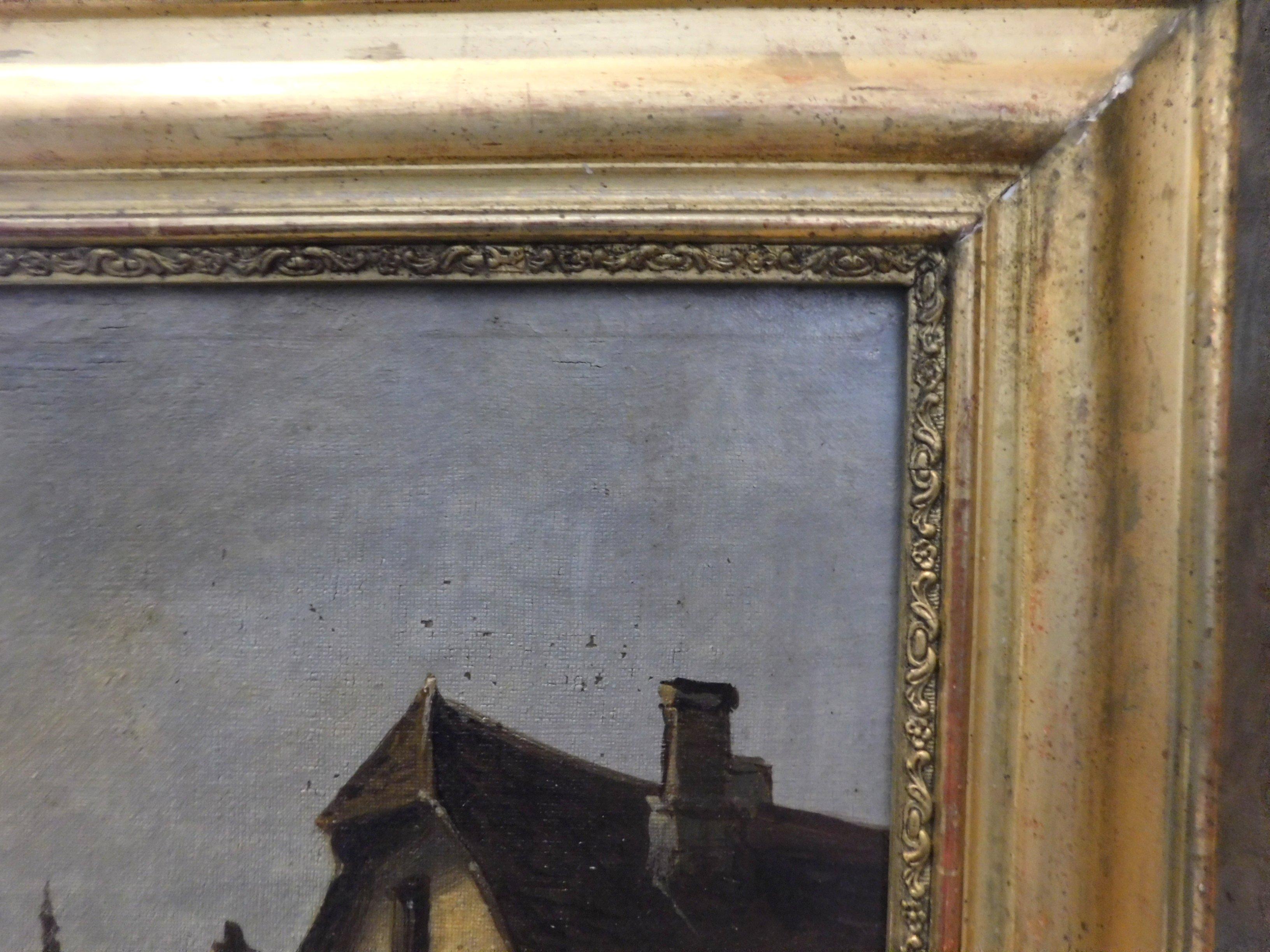 Antique Oil on Canvas Landscape Painting, Gilded Coeval Frame, Late 1800 Italy 3