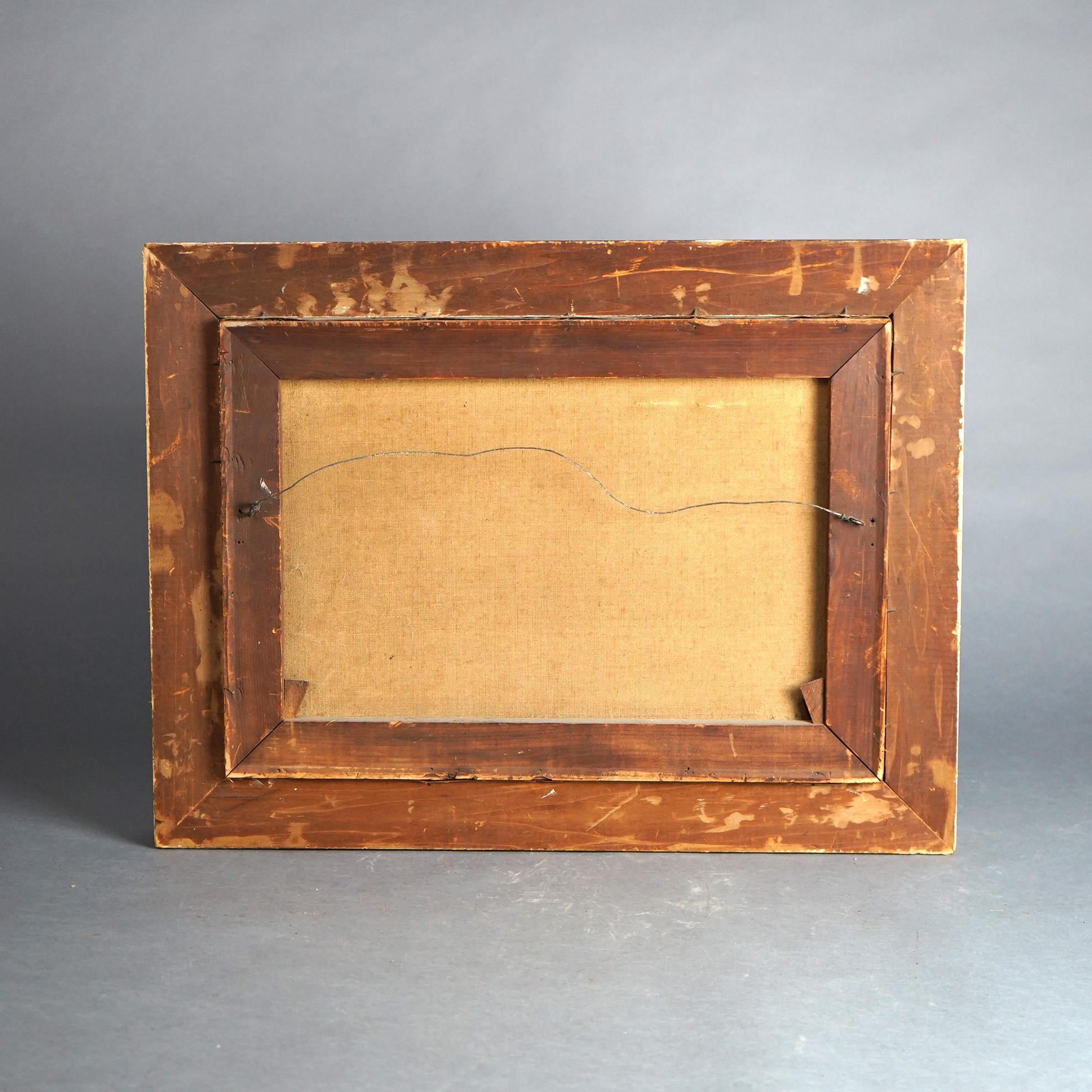 Antique Oil on Canvas Landscape Painting, Mountain Lake Scene, Framed, C1890 For Sale 4