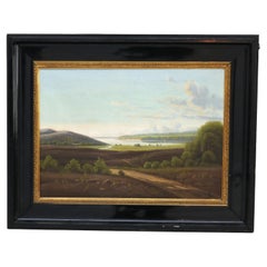 Antique Oil on Canvas Landscape Painting of Lake Scene, Signed & Framed, C1900