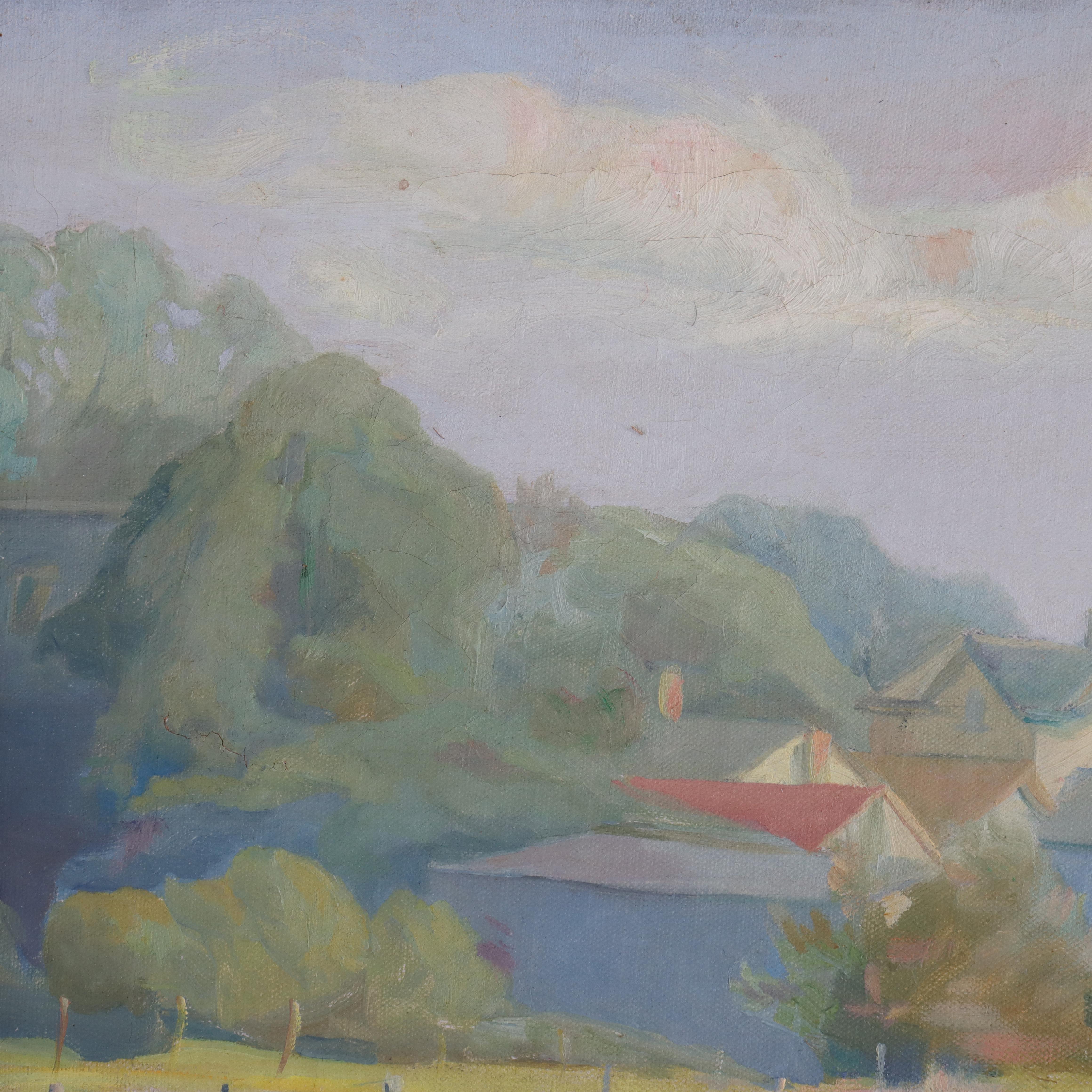 Antike Öl auf Leinwand Landschaft 