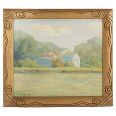 Antike Öl auf Leinwand Landschaft "Sommer" von Erna Lange C1930
