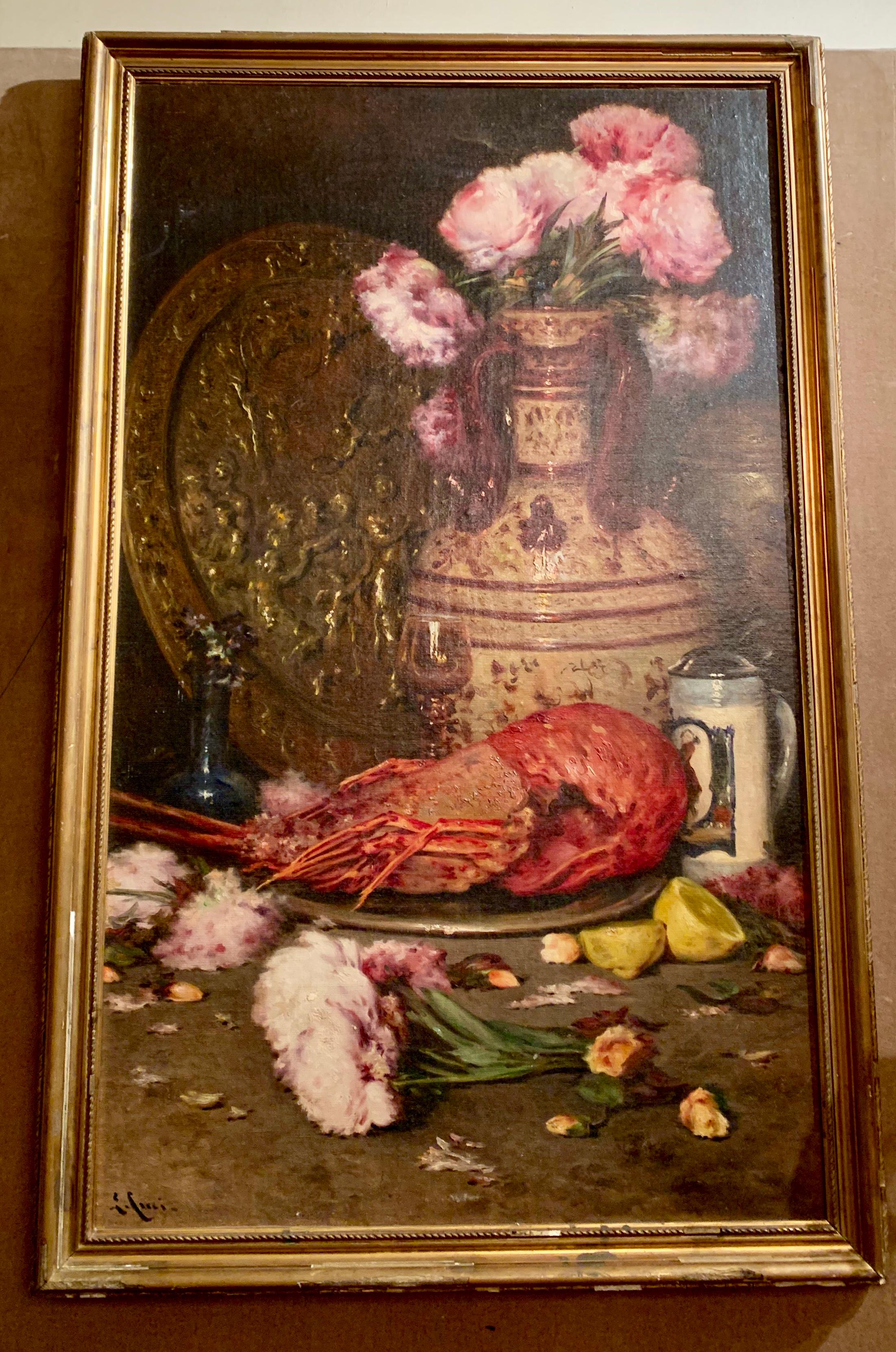 Paint Antique Oil on Canvas Late 19th Century Still, Life For Sale