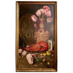 Antique Oil on Canvas Late 19th Century Still, Life