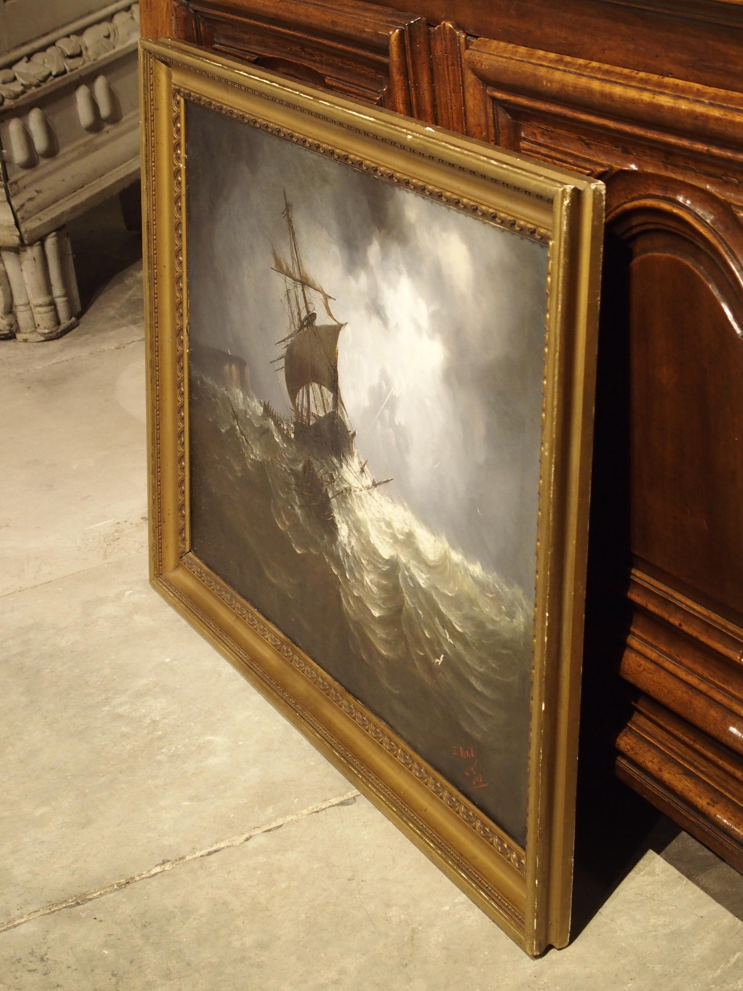 Antique Oil on Canvas Marine Painting from Normandy France, 1883 6