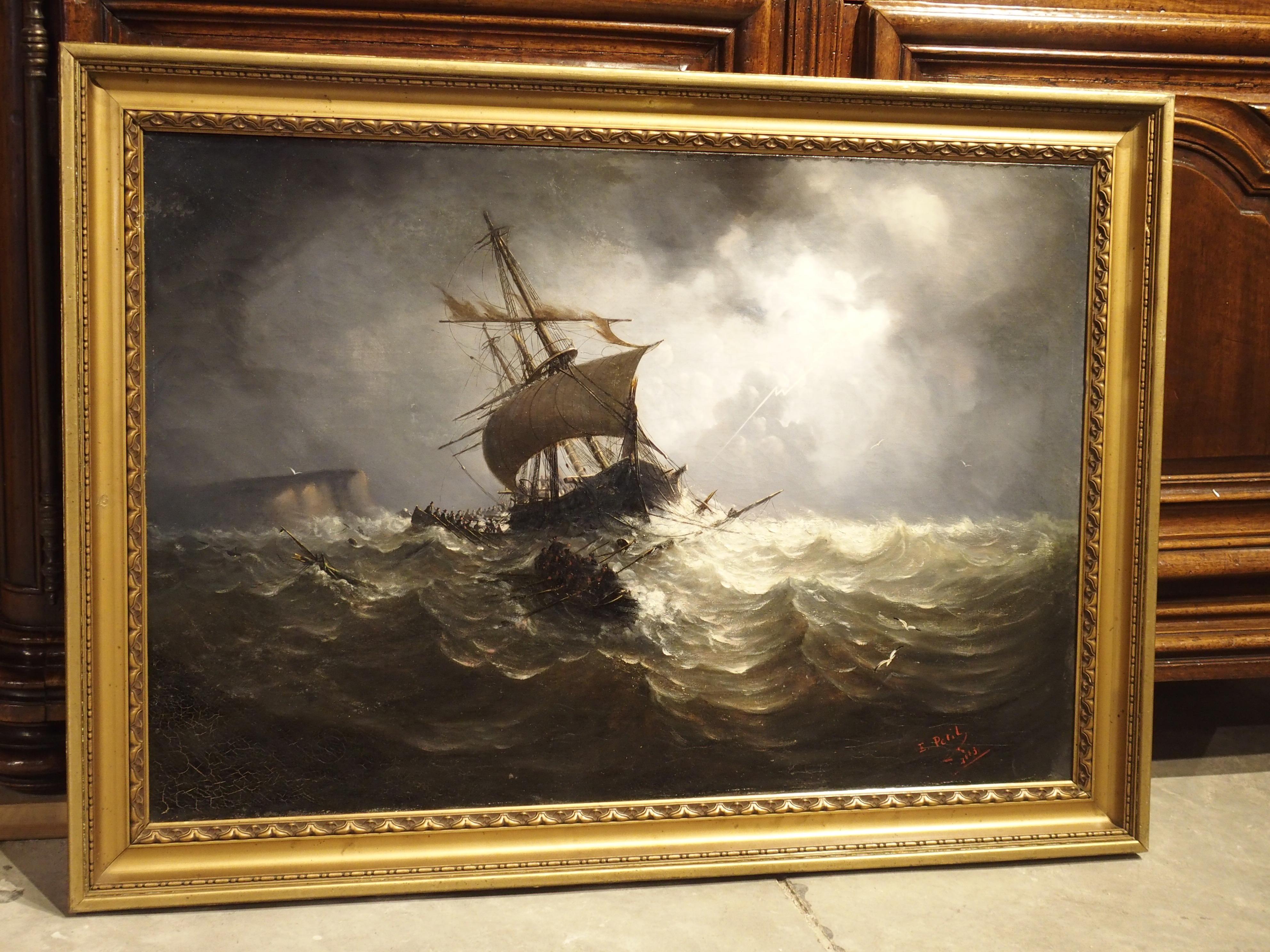 Antique Oil on Canvas Marine Painting from Normandy France, 1883 8