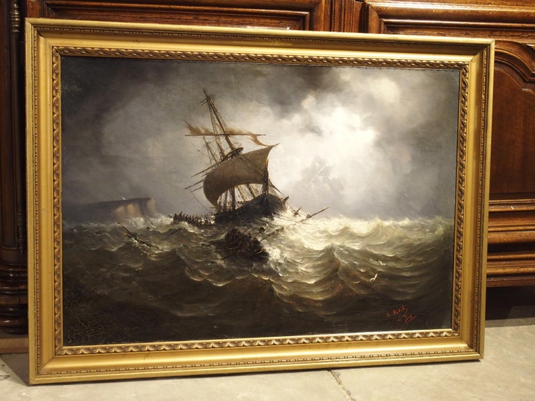 Antique Oil on Canvas Marine Painting from Normandy France, 1883 at 1stDibs