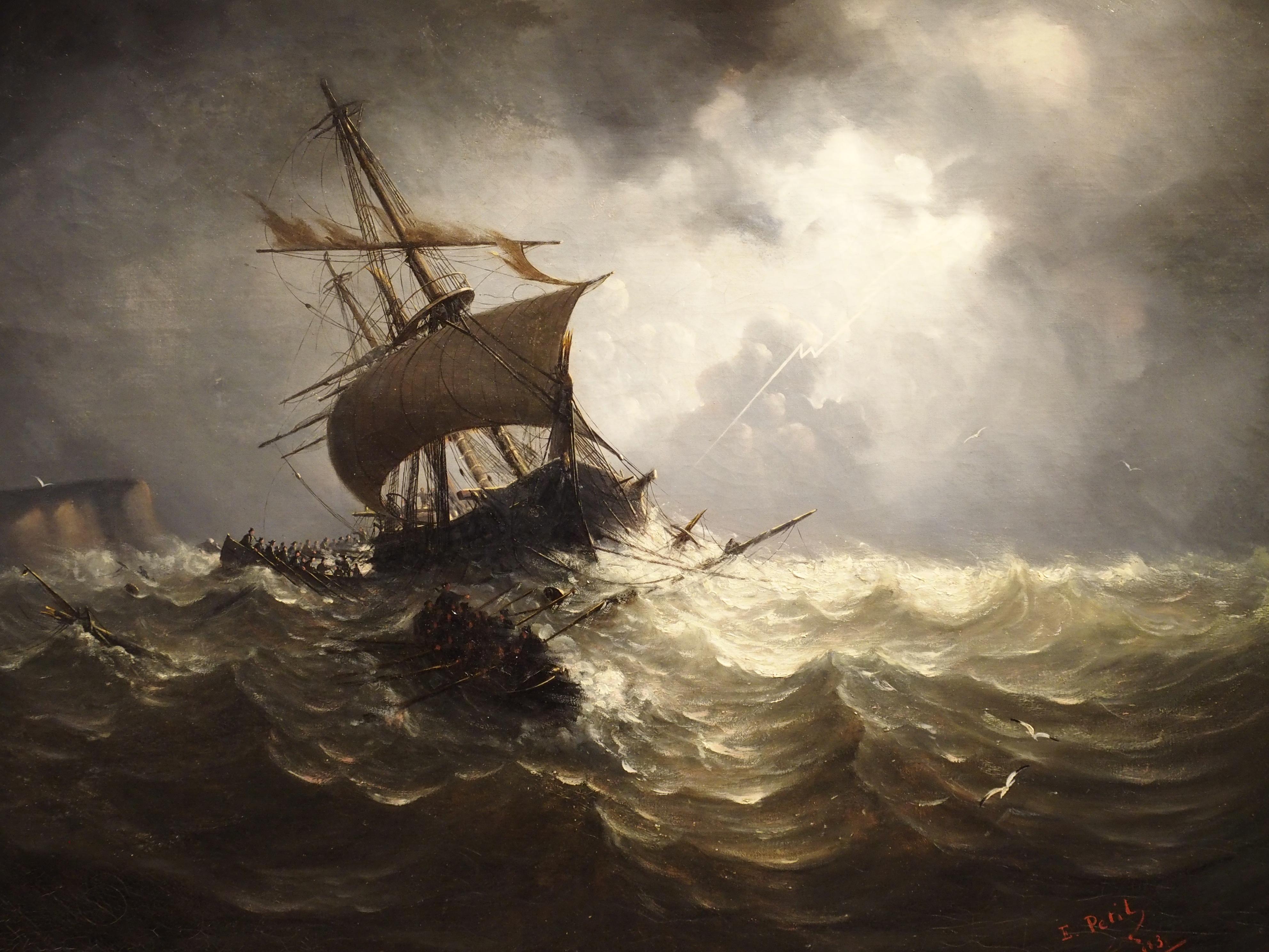 Antique Oil on Canvas Marine Painting from Normandy France, 1883 9