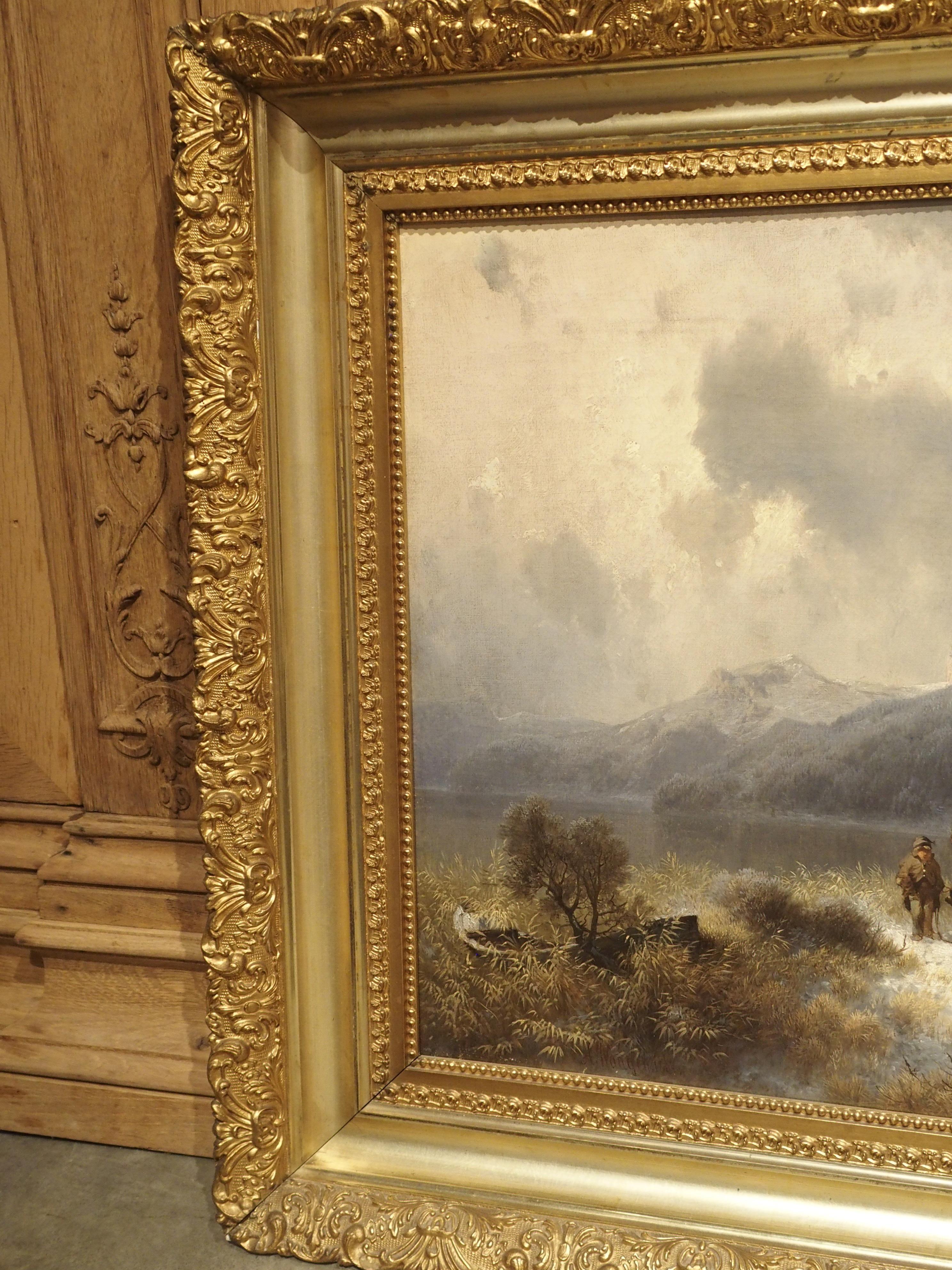 Antique Oil on Canvas, Mountain Horse Logging Scene, Germany, 1867 4