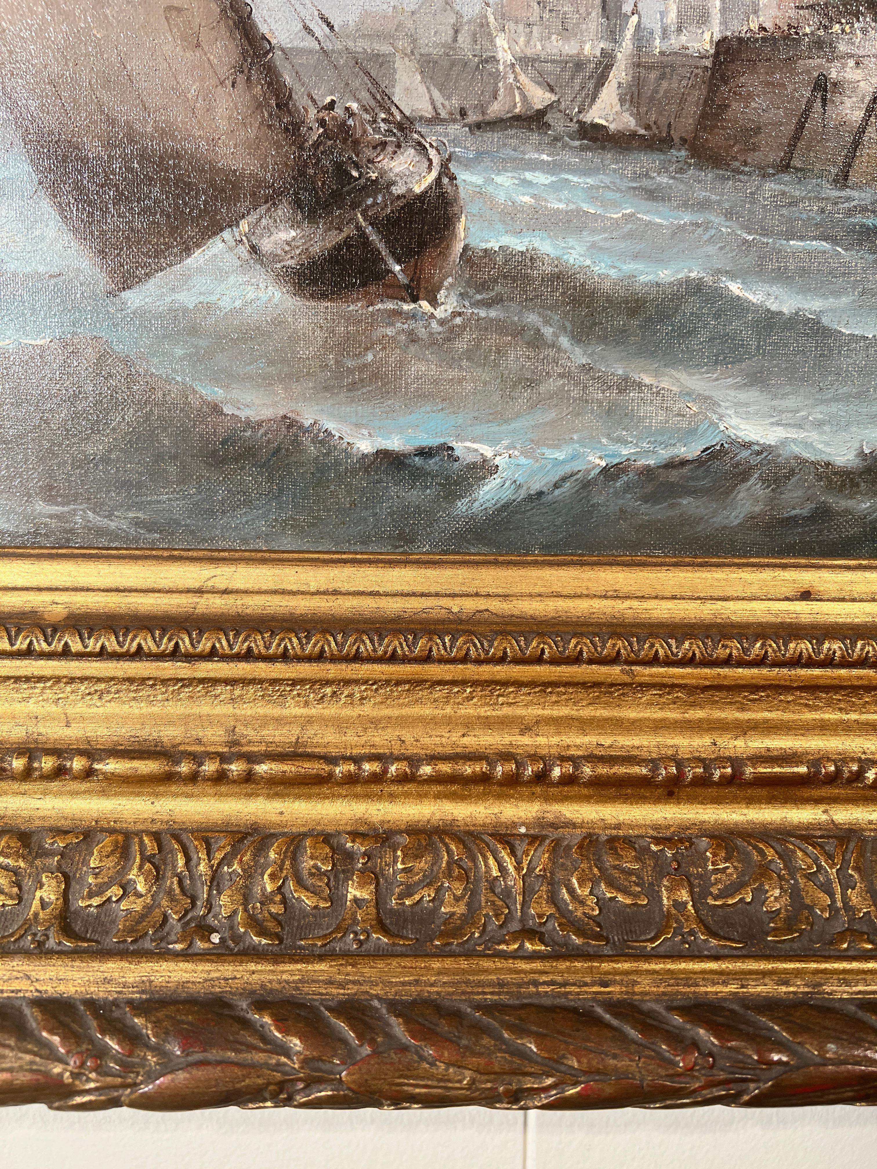 Antique Oil on Canvas North Sea Coast 19th Century. 
This painting has a signature, but we cannot make it out.