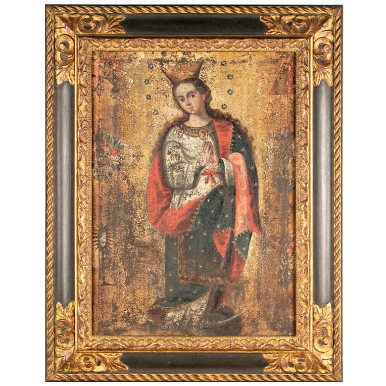 Antique Oil on Canvas of the Virgin Mary
