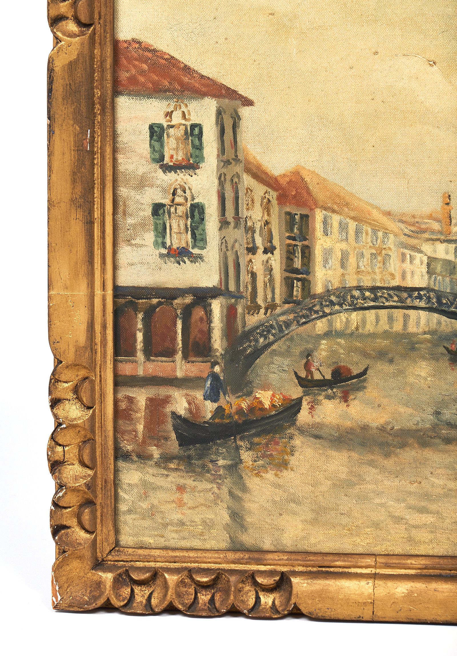 Antique Oil on Canvas of Venice For Sale 3