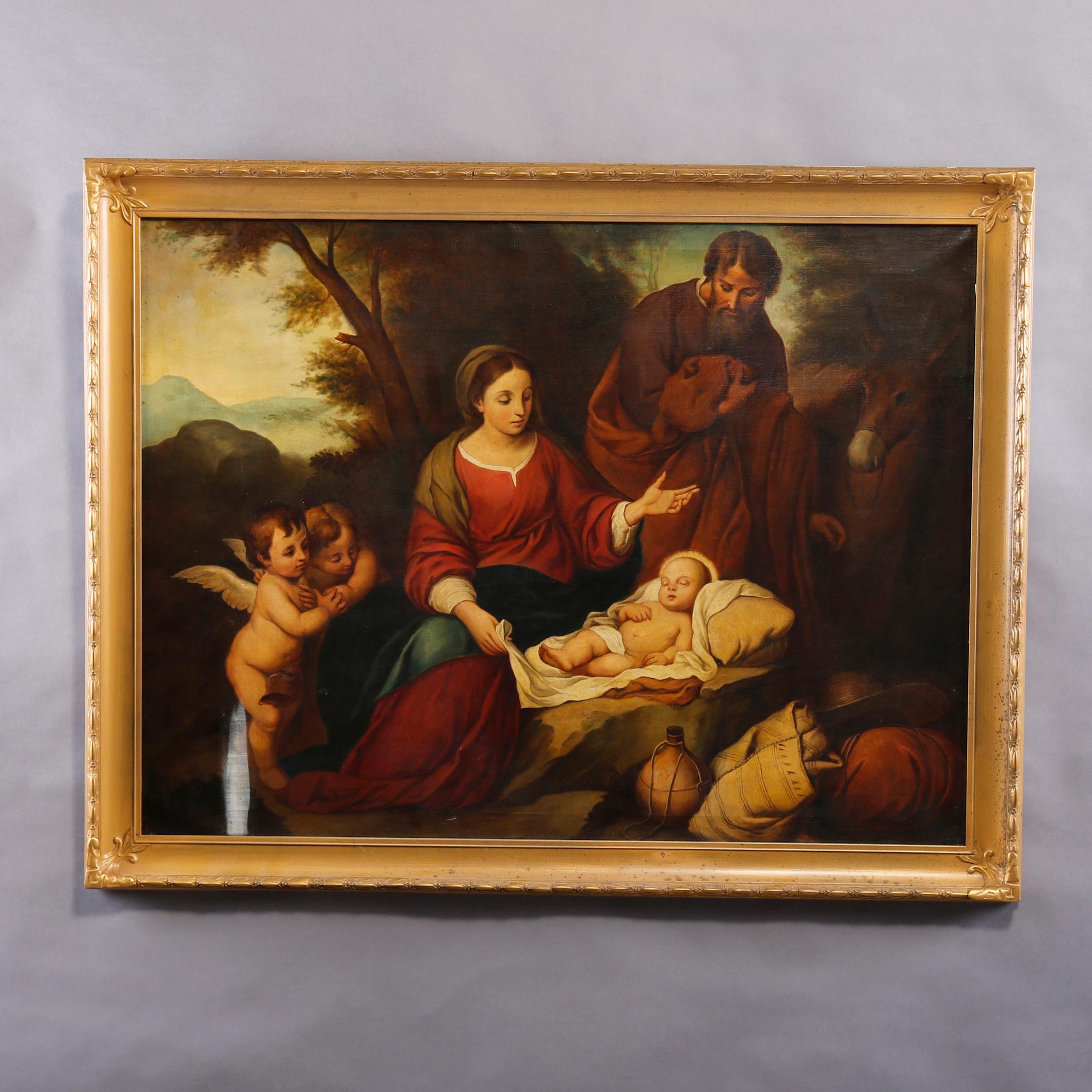 Antique Oil on Canvas Old Master Copy of Birth of Jesus Christ, 20th Century 2