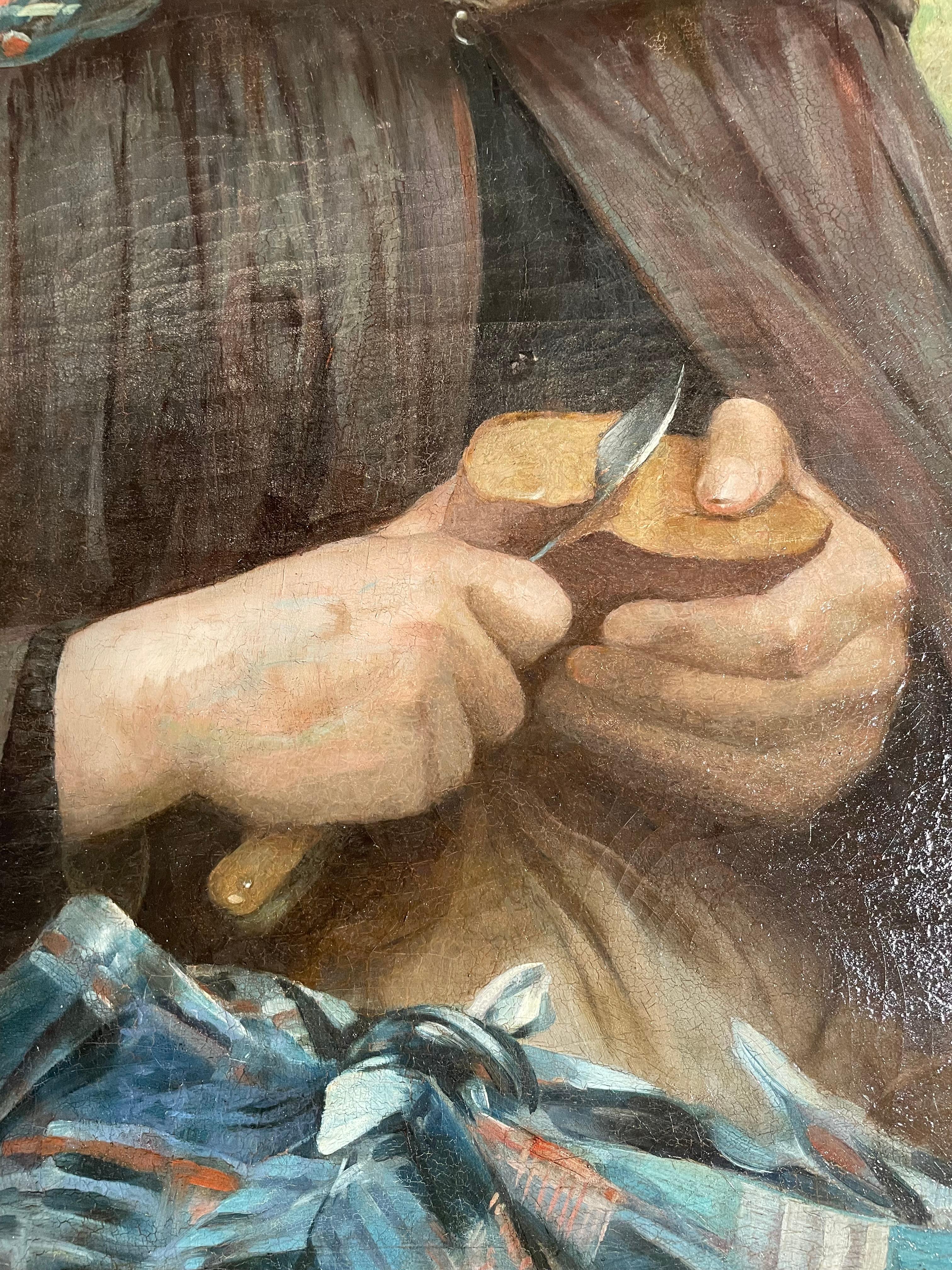 Français Ancienne huile sur toile peinte par l'artiste américain Henry Bacon en vente