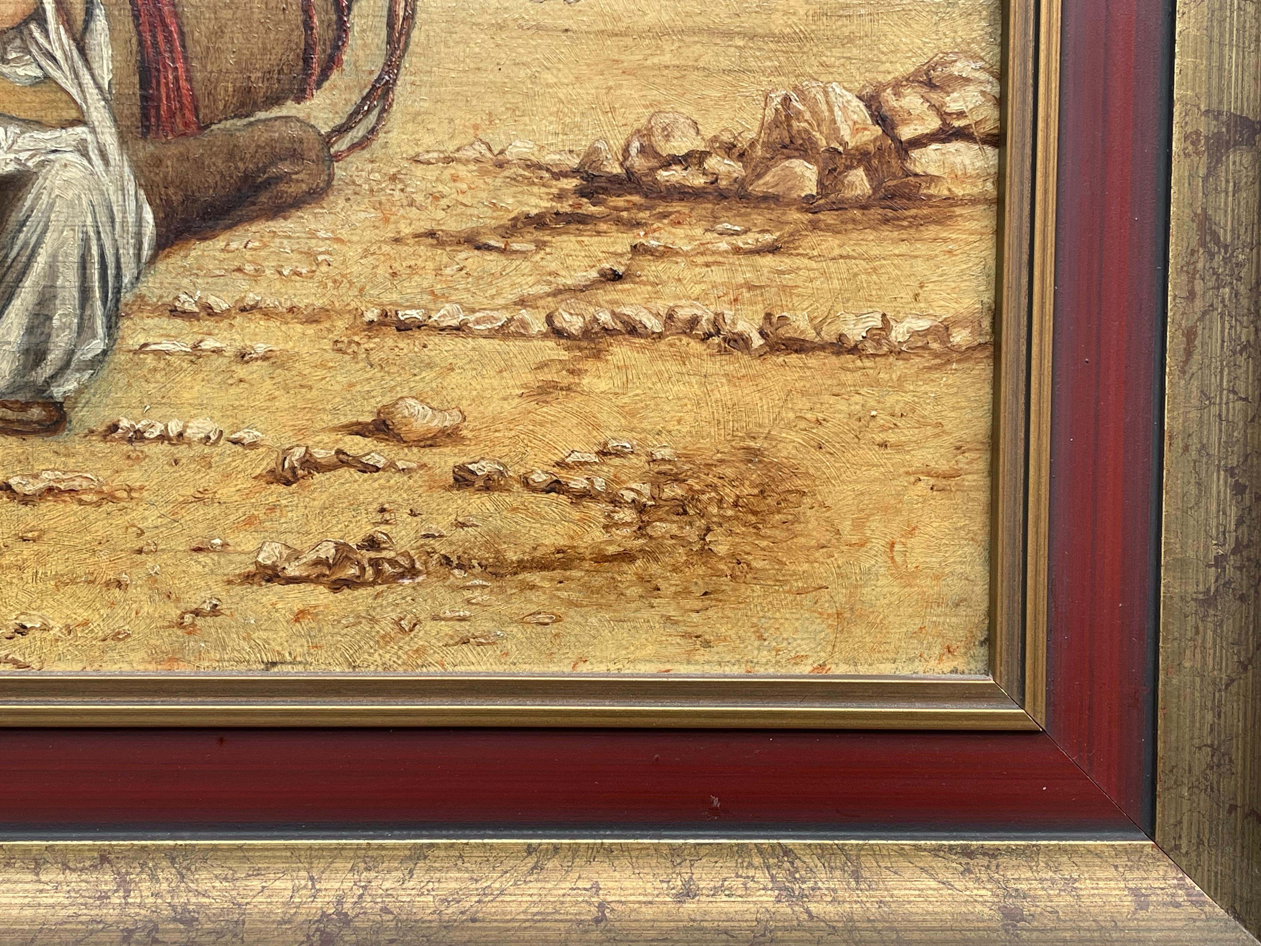 Antikes Gemälde, Öl auf Leinwand, arabisch, männlich, und Kamel, Wüstenschutzlöffel im Angebot 8