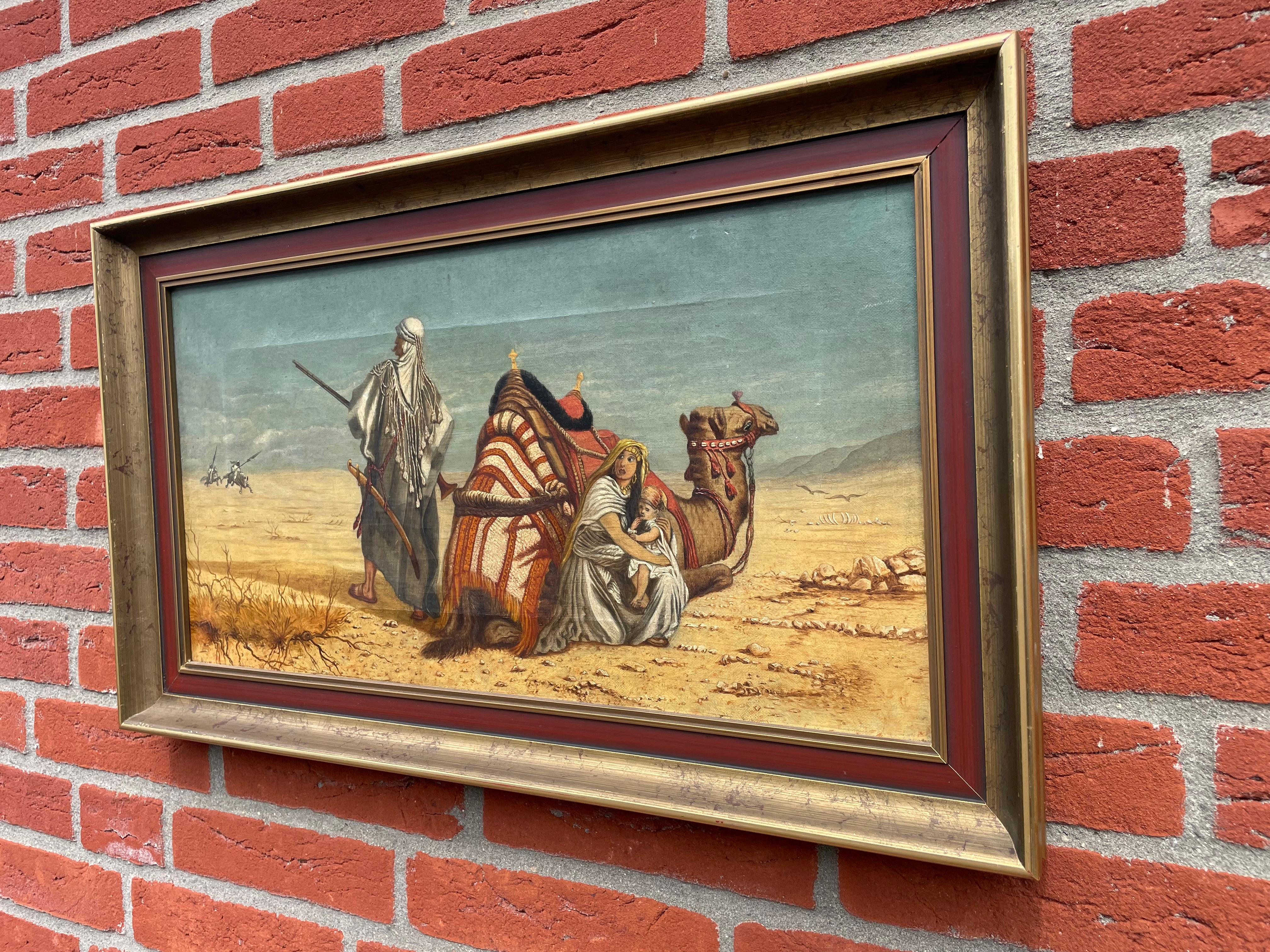 19th century, one of a kind, oil painting in a more modern, golden colored wooden frame.

We know that in the 19th century many renowned European artists went on 'study trips' to all parts of the globe and many of them loved the totally different