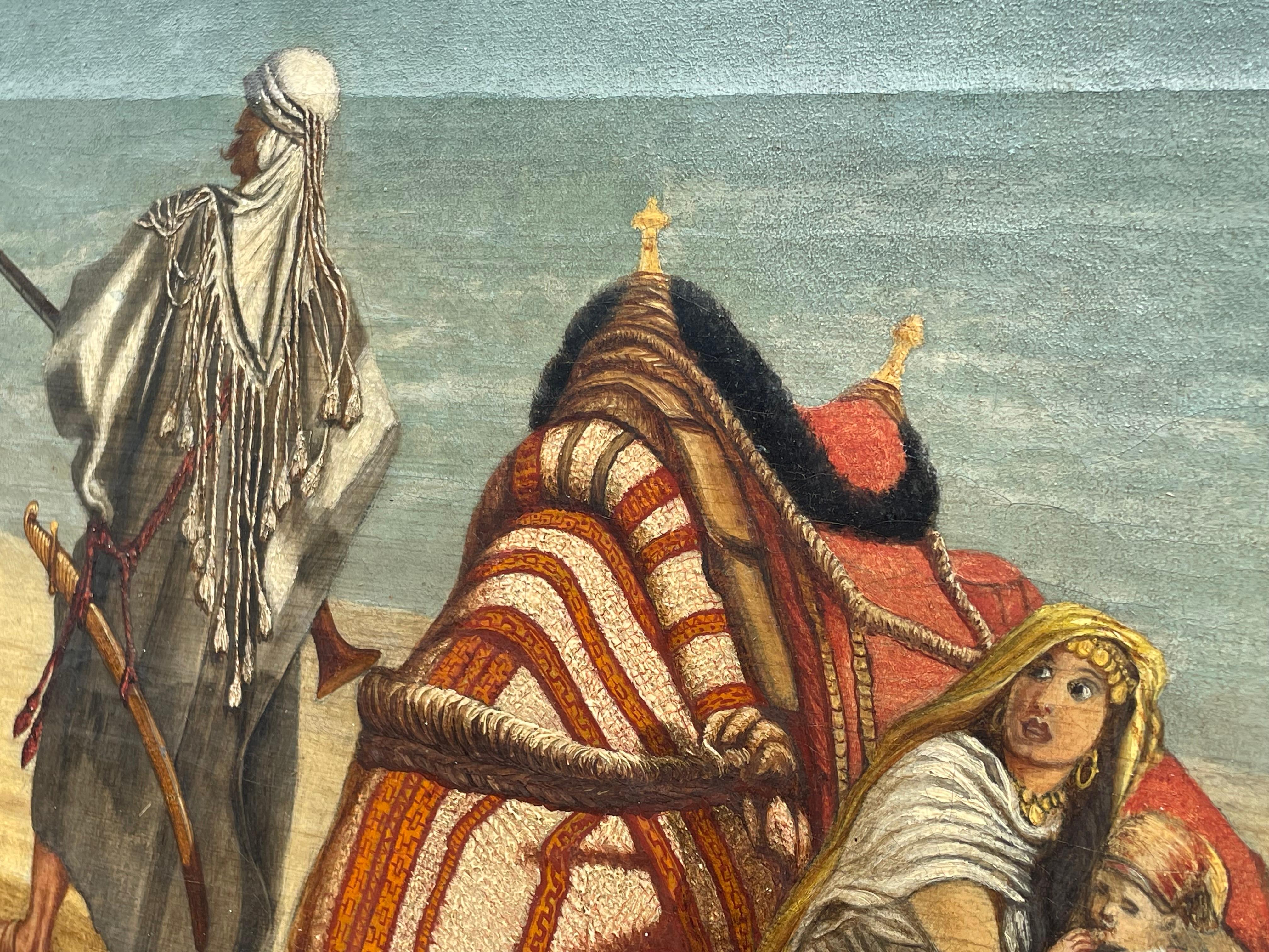 Antikes Gemälde, Öl auf Leinwand, arabisch, männlich, und Kamel, Wüstenschutzlöffel (Handgefertigt) im Angebot