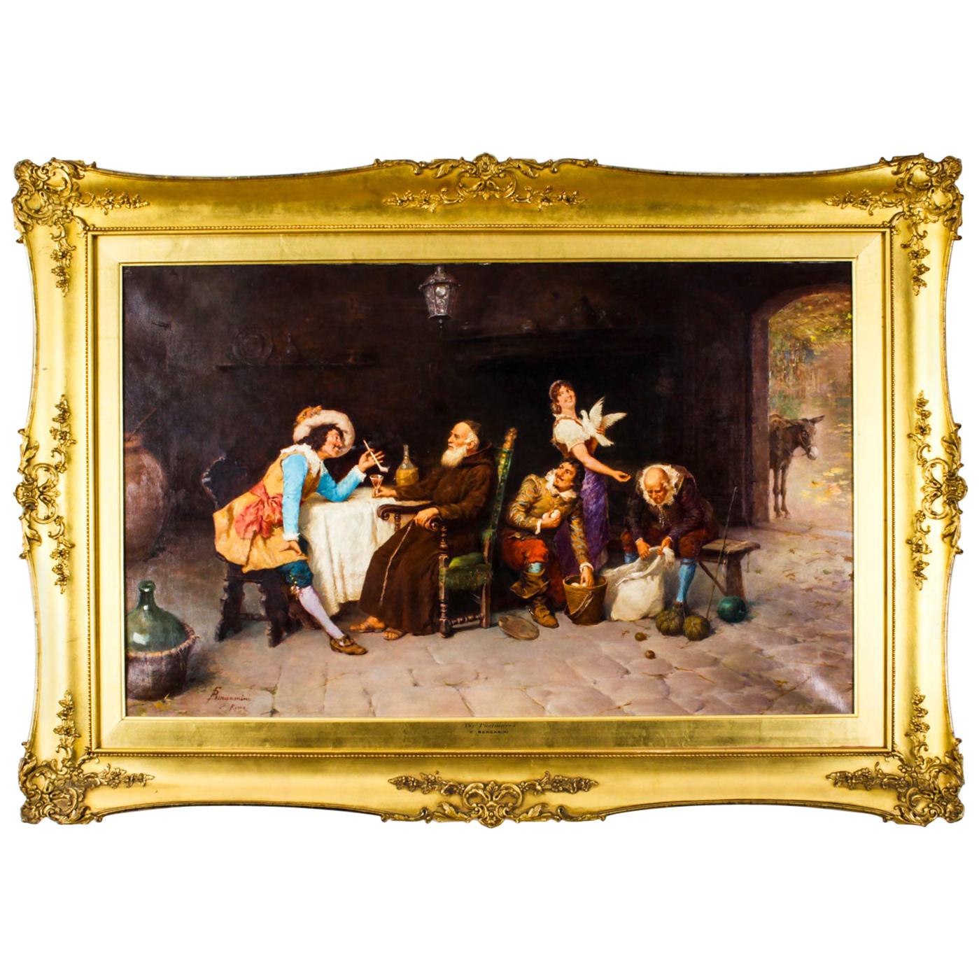 Antique Oil on Canvas Painting by Francesco Bergamini Dated 1894, 19th C For Sale