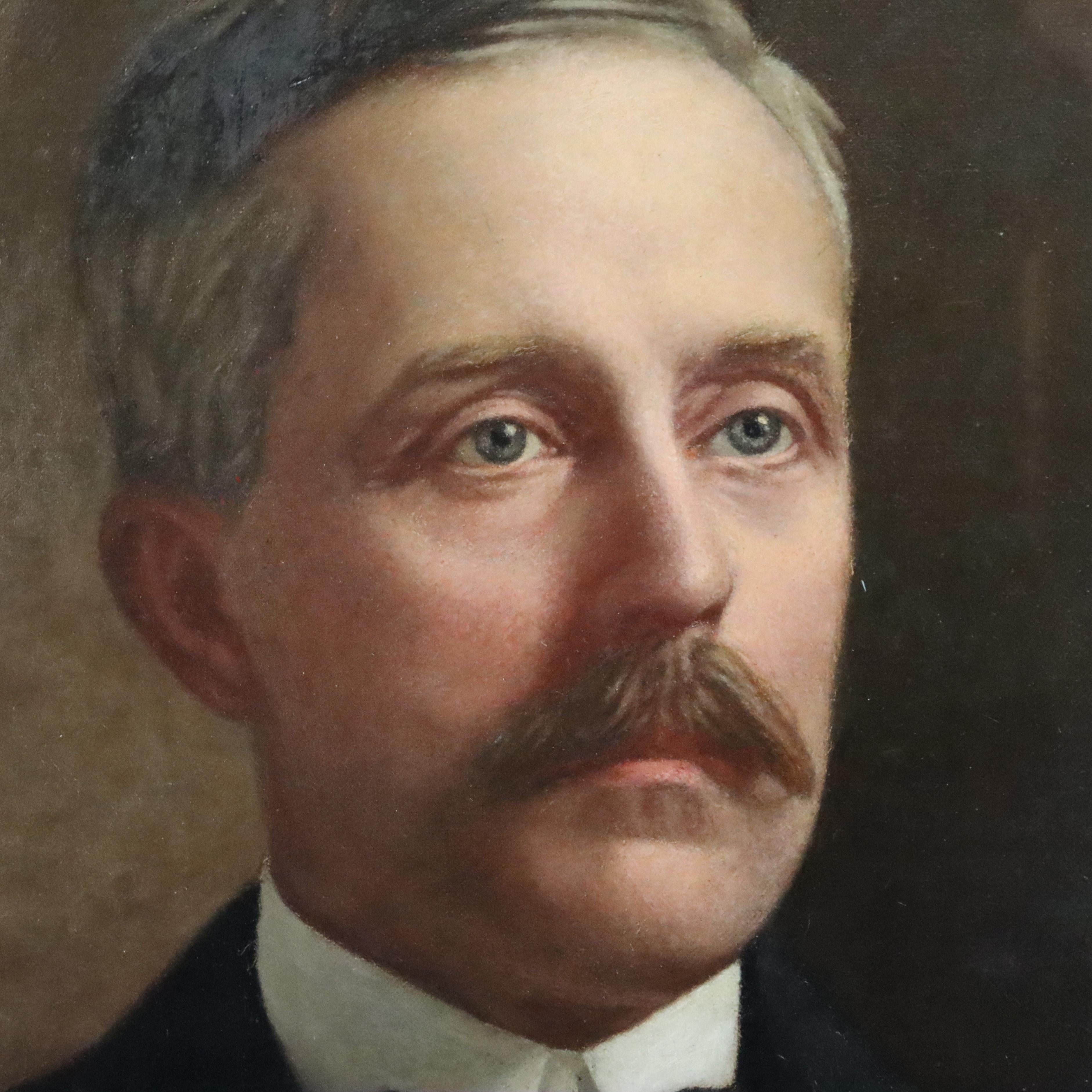 Peinture ancienne à l'huile sur toile d'un gentleman distingué signée par un . L. Dalbey C1906
Mesures - 33 1/4