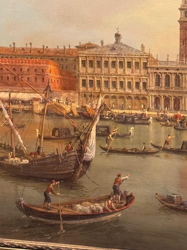 Antique Oil on Canvas Painting of a Venetian Harbor In Good Condition For Sale In Dallas, TX