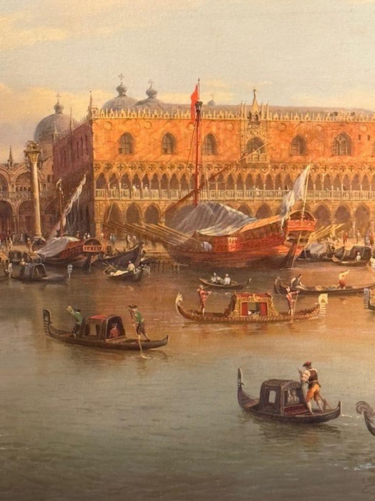 20th Century Antique Oil on Canvas Painting of a Venetian Harbor For Sale