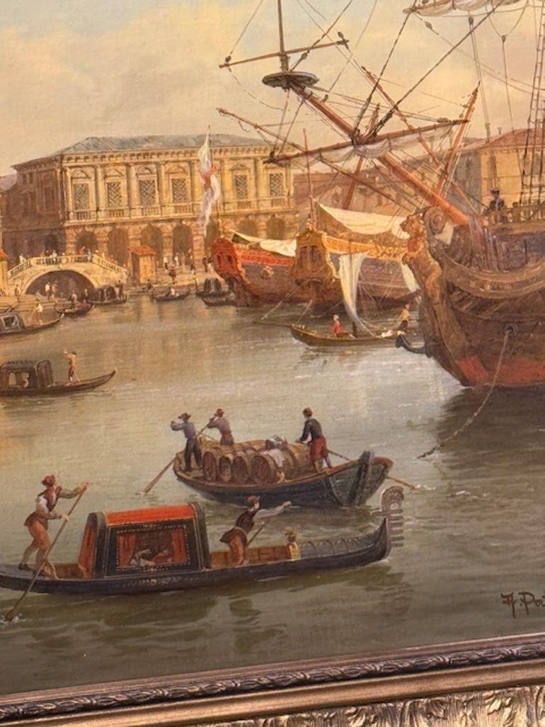 Antique Oil on Canvas Painting of a Venetian Harbor For Sale 1