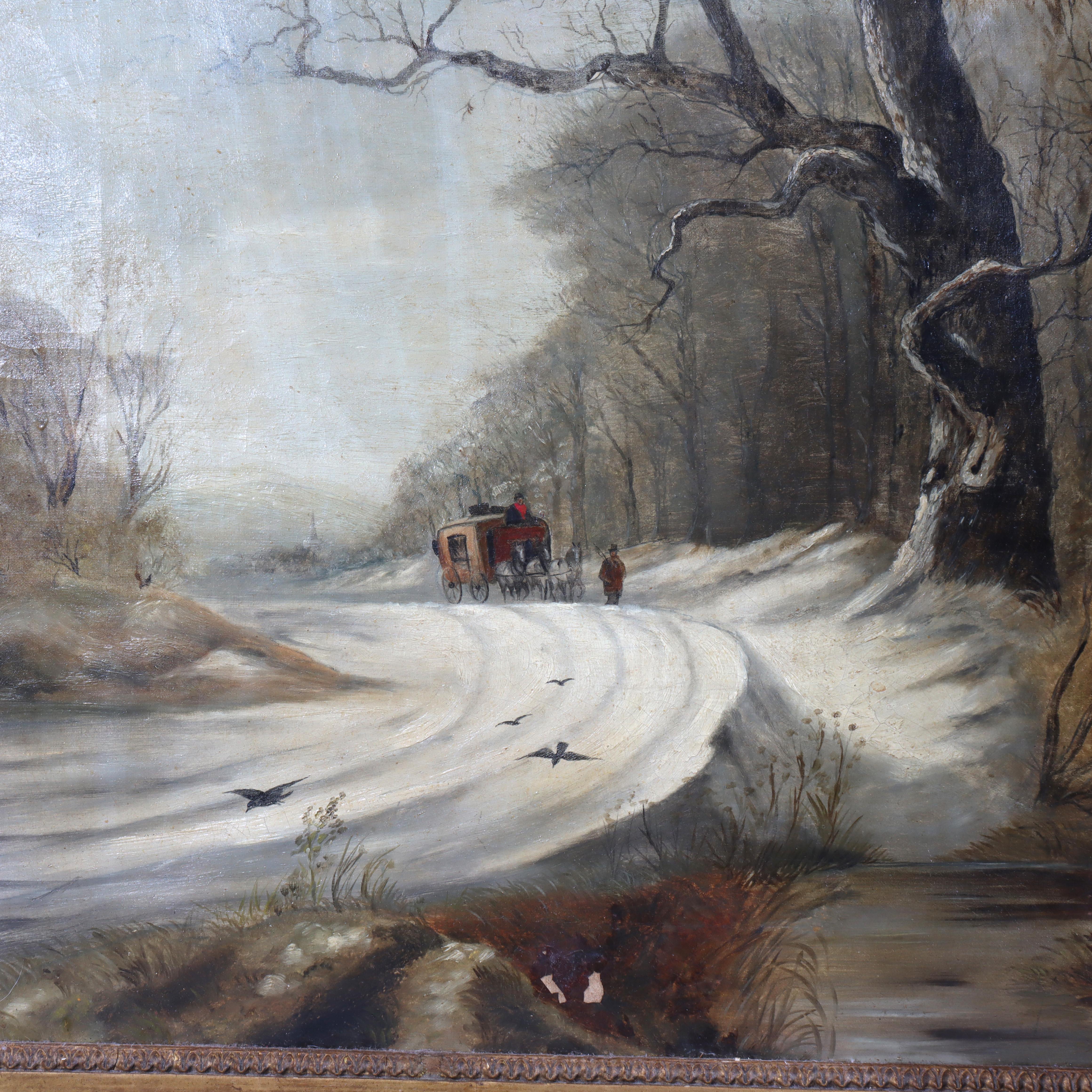 Antike Öl auf Leinwand Gemälde einer Winterlandschaft signiert von I. G. Jenkins C1900

Maße - 37