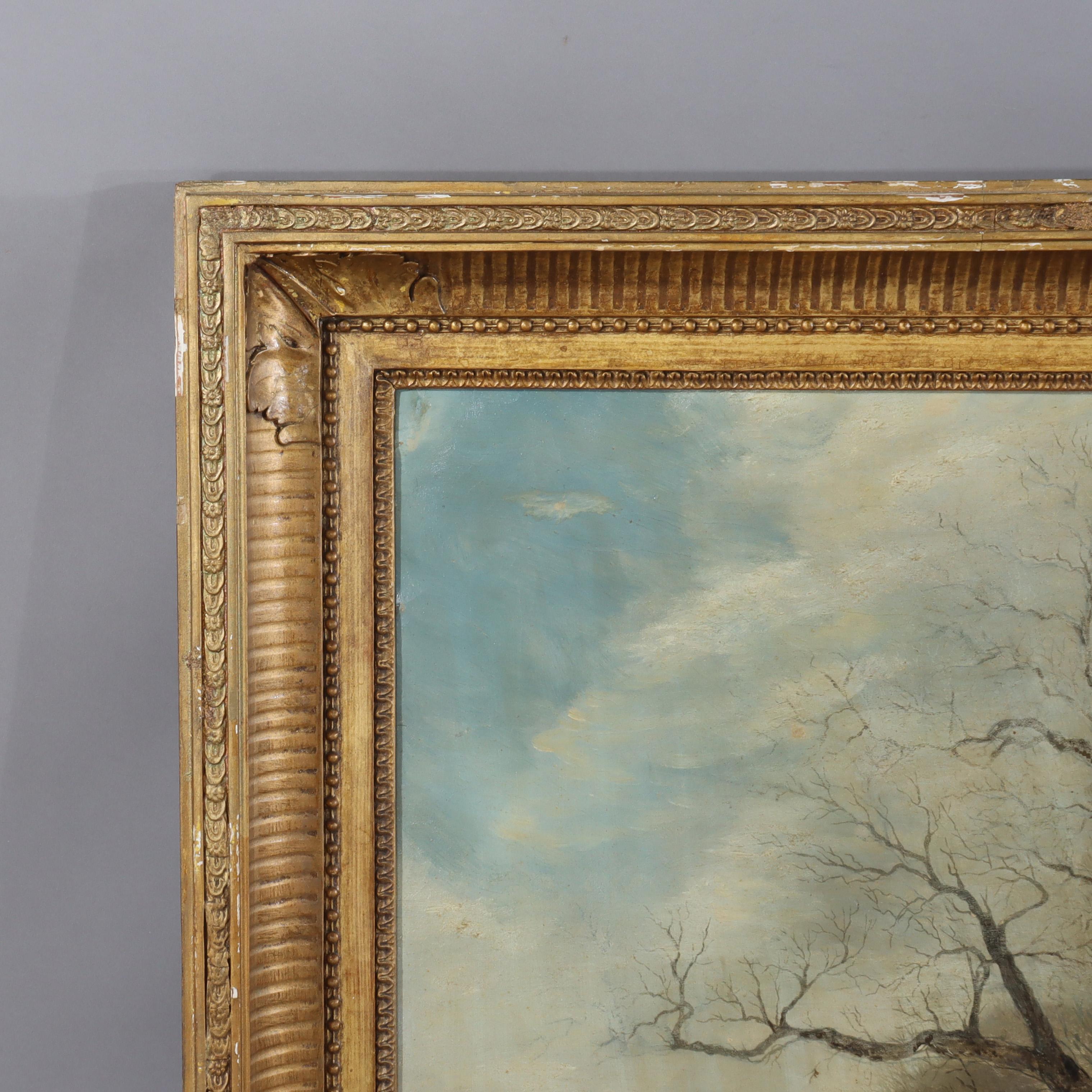 Antike Öl auf Leinwand Gemälde einer Winterlandschaft von I. G. Jenkins C1900 (20. Jahrhundert) im Angebot