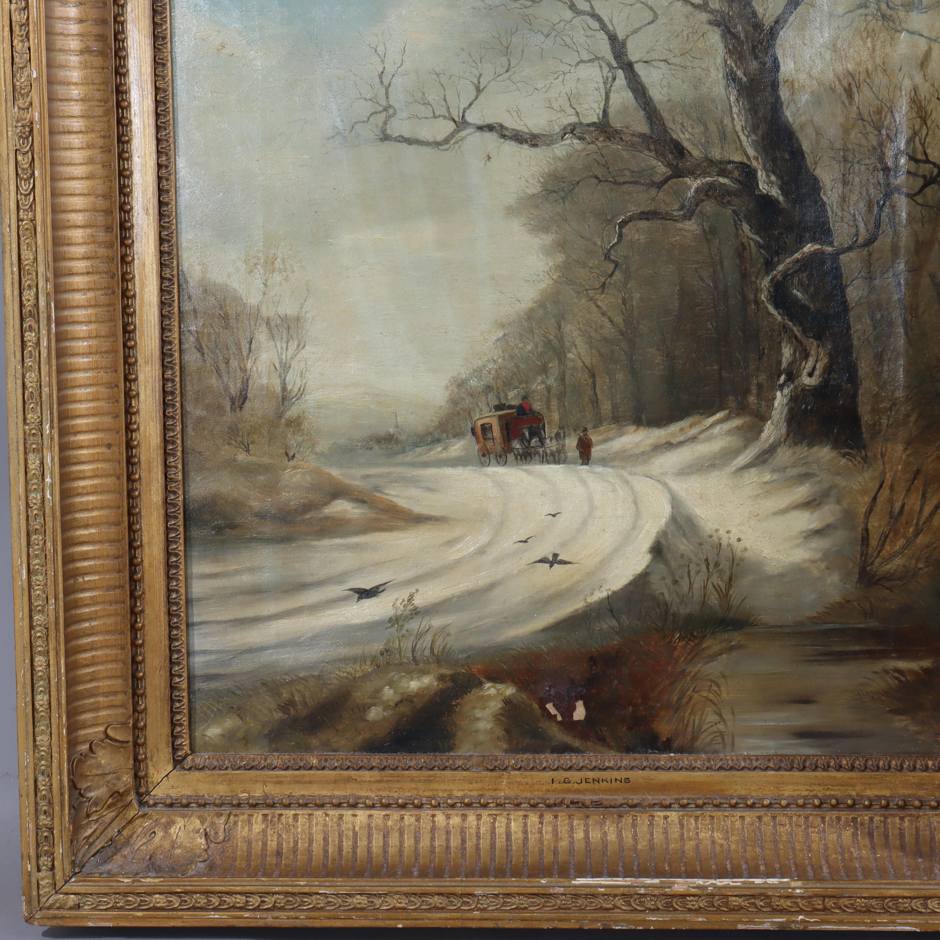 Antike Öl auf Leinwand Gemälde einer Winterlandschaft von I. G. Jenkins C1900 im Angebot 1